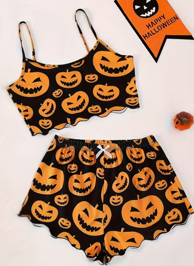 PIJAMA NEGRA DE CALABAZAS