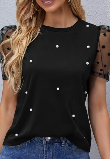 BLUSA NEGRA CON PERLAS