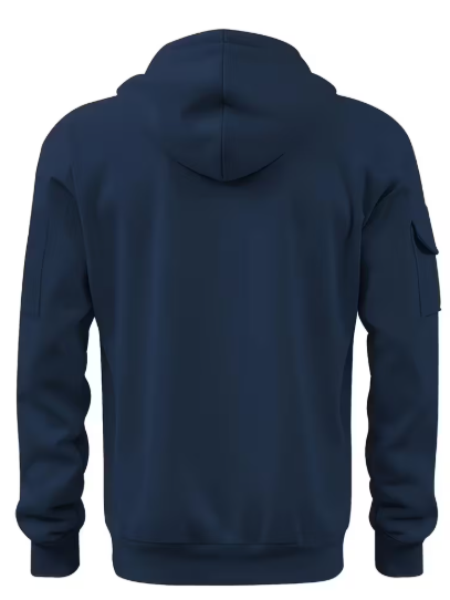 SUDADERA CON CAPUCHA AZUL CON CIERRE NARANJA