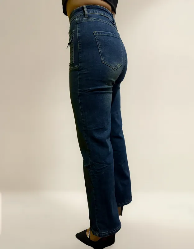PANTALON DE MEZCLILLA CARGO - ACAMPANADO - STRETCH 643