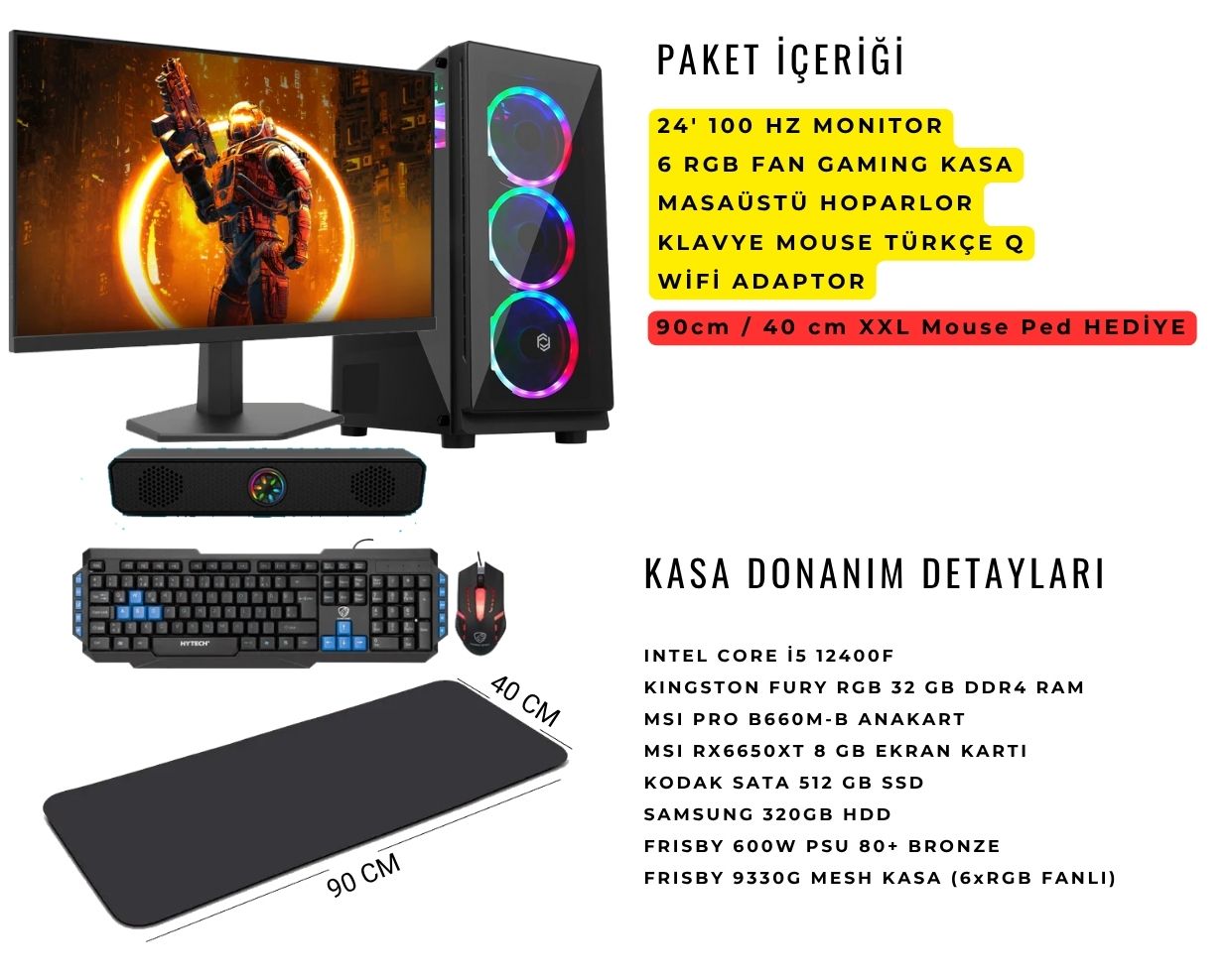 Oykutech i5 12400F RX 6650 XT 32GB RAM Gaming Set 