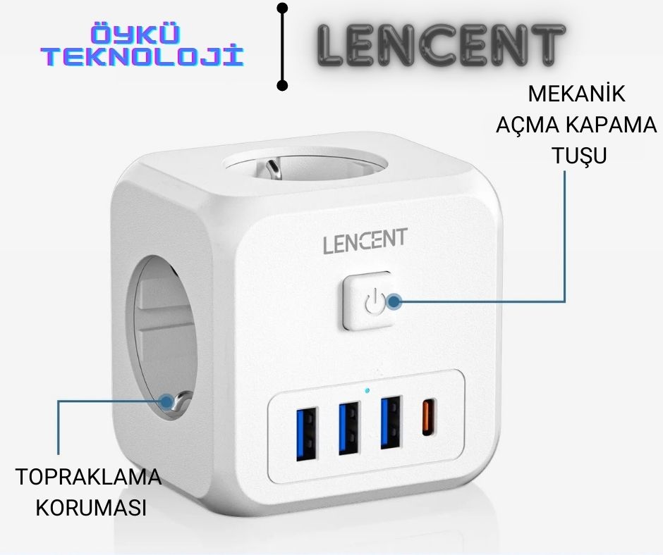 Lencent 7ın1 Tam Korumalı Priz