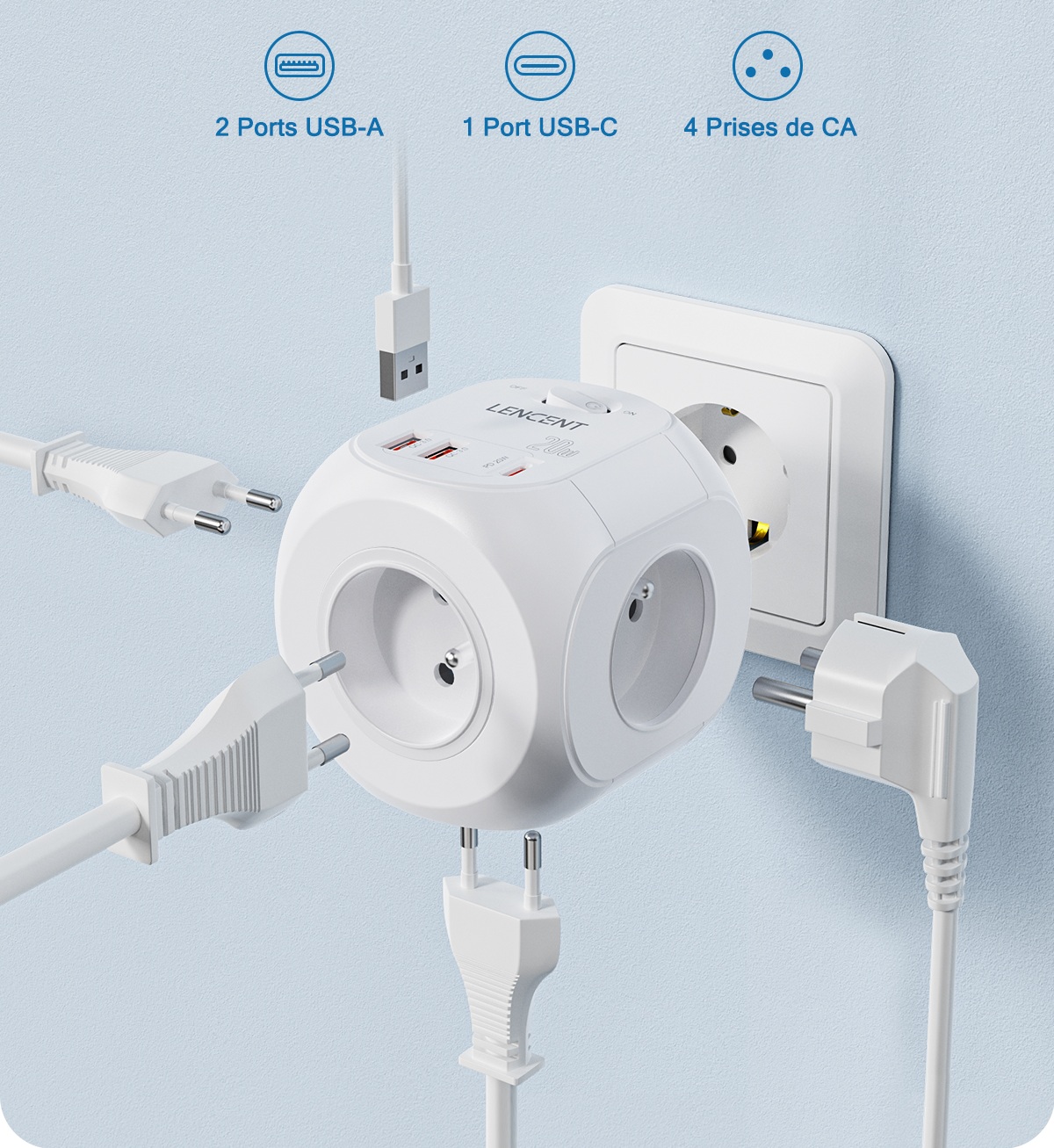 Lencent 7'li 20W Korumalı Priz