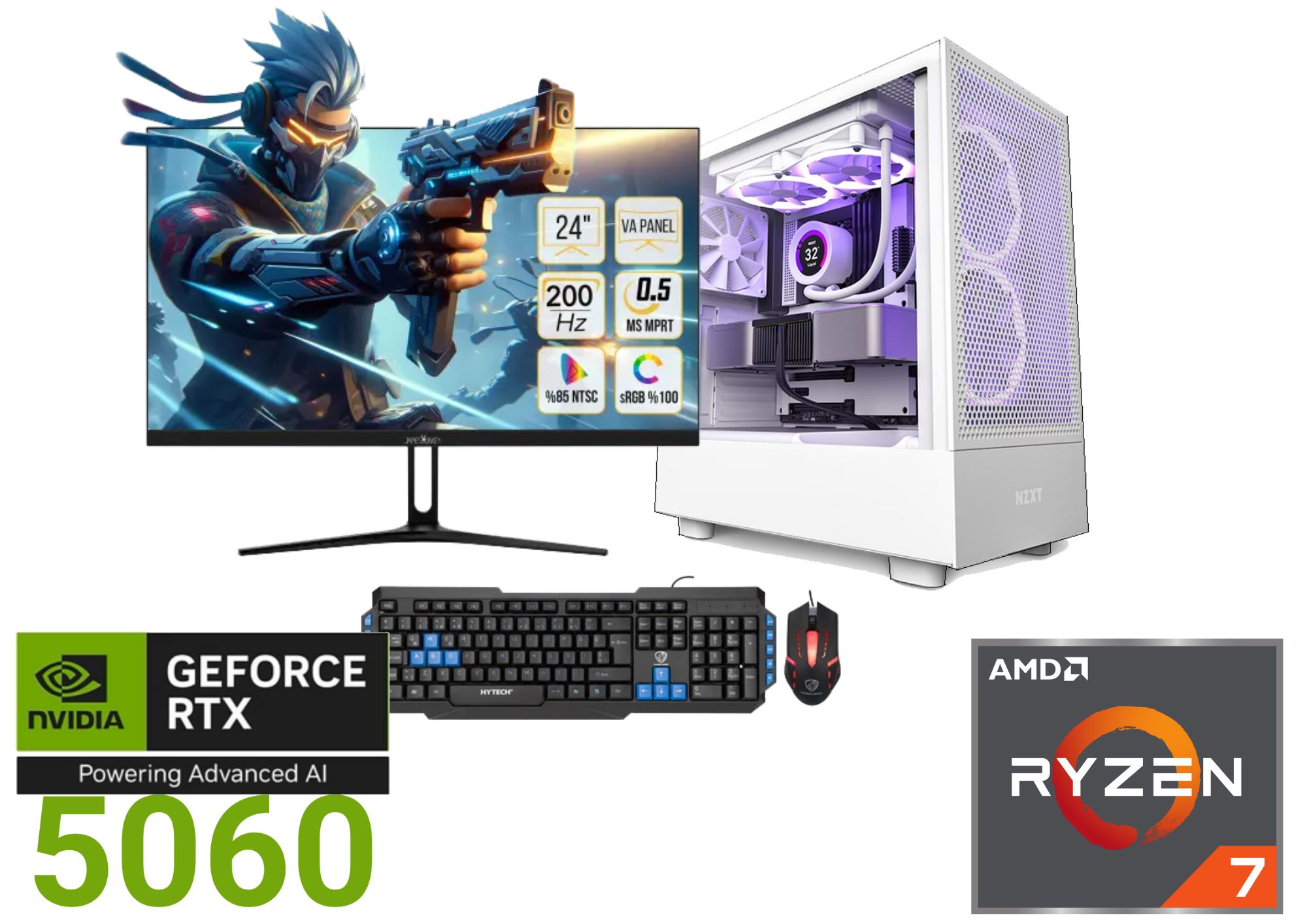Gaming Bilgisayar Seti - Ryzen 7 5700 | RTX 5060 8GB | 200Hz Monitör