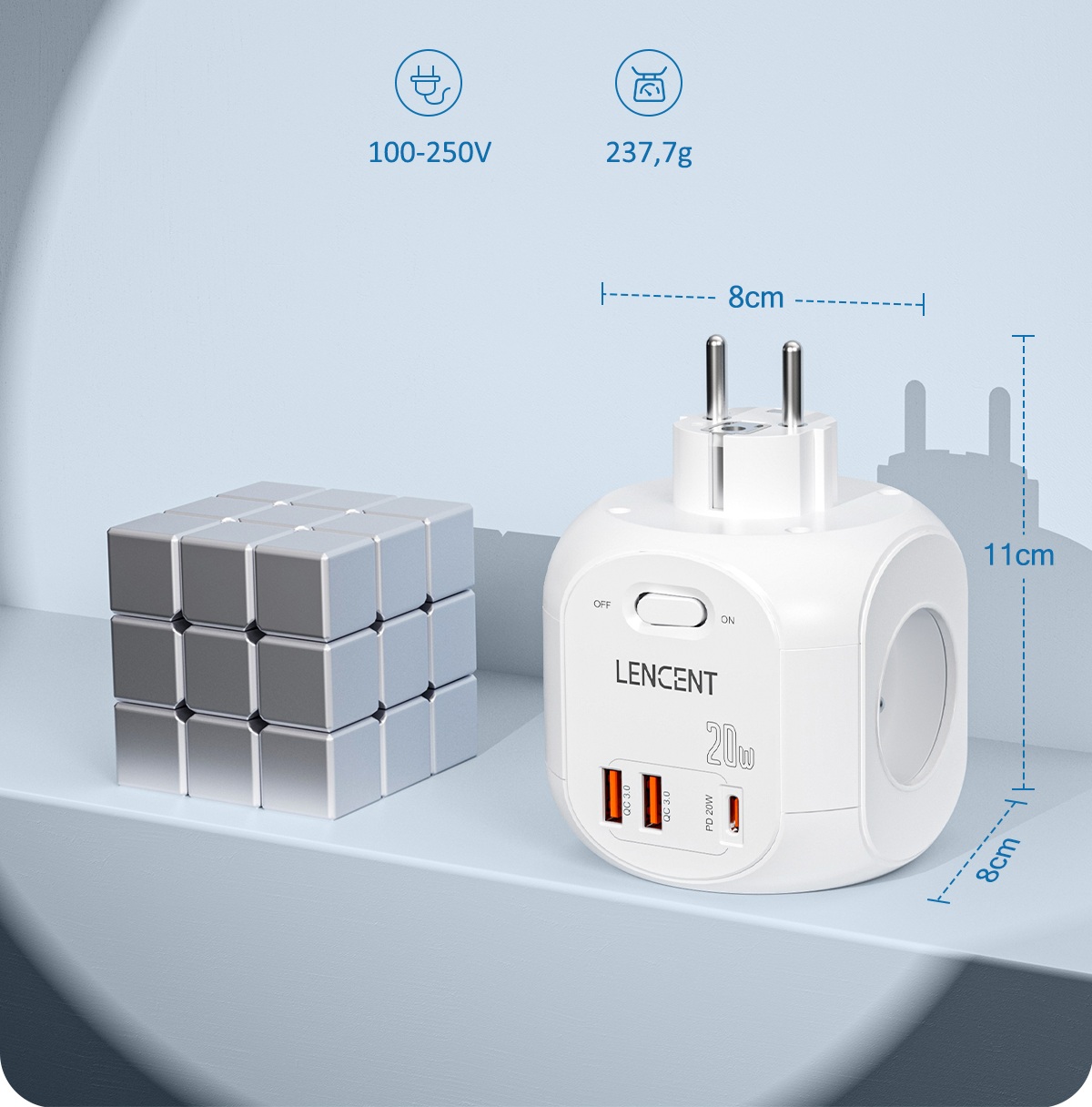 Lencent 7'li 20W Korumalı Priz