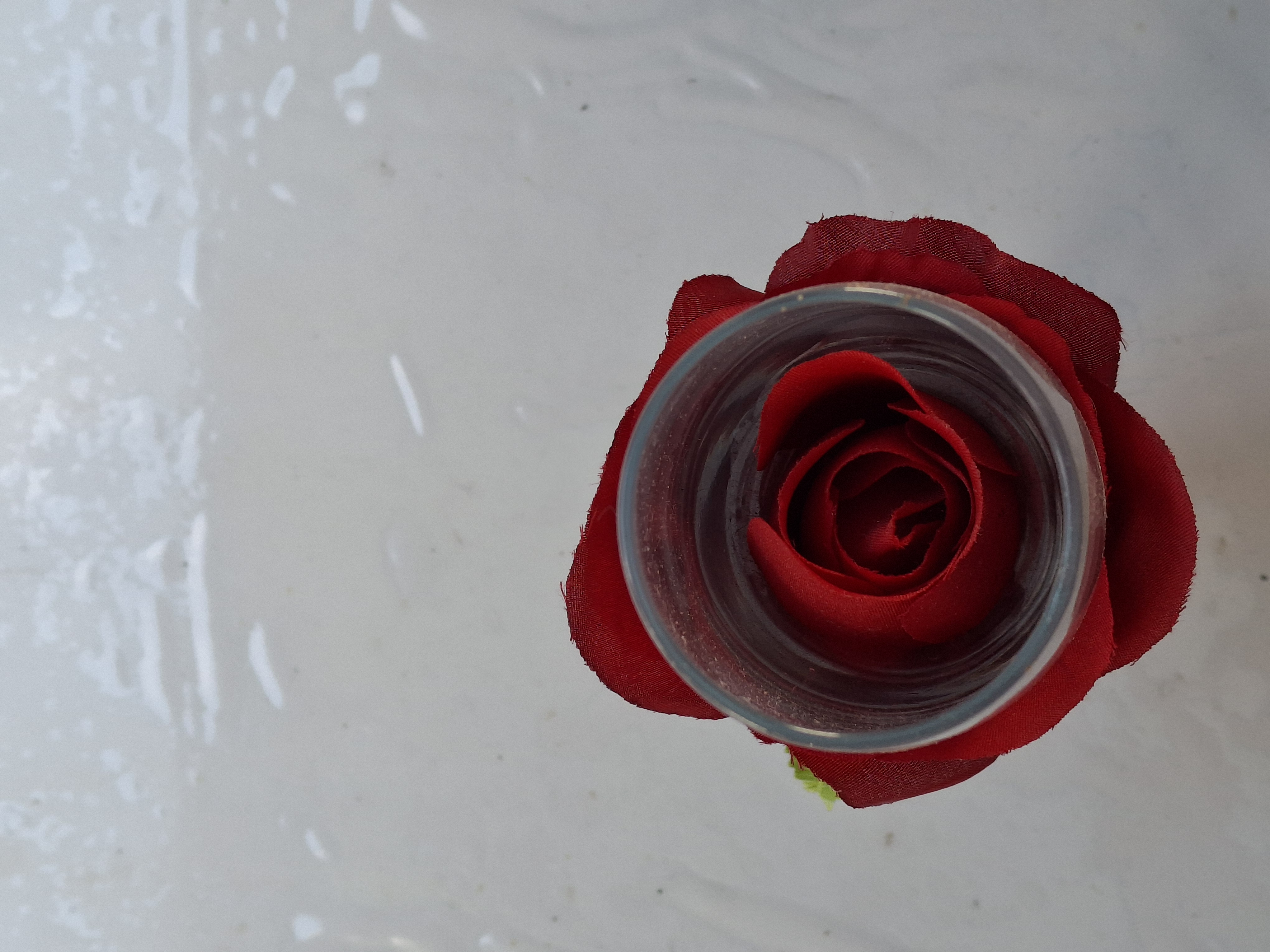 Verre décoratif avec rose artificielle