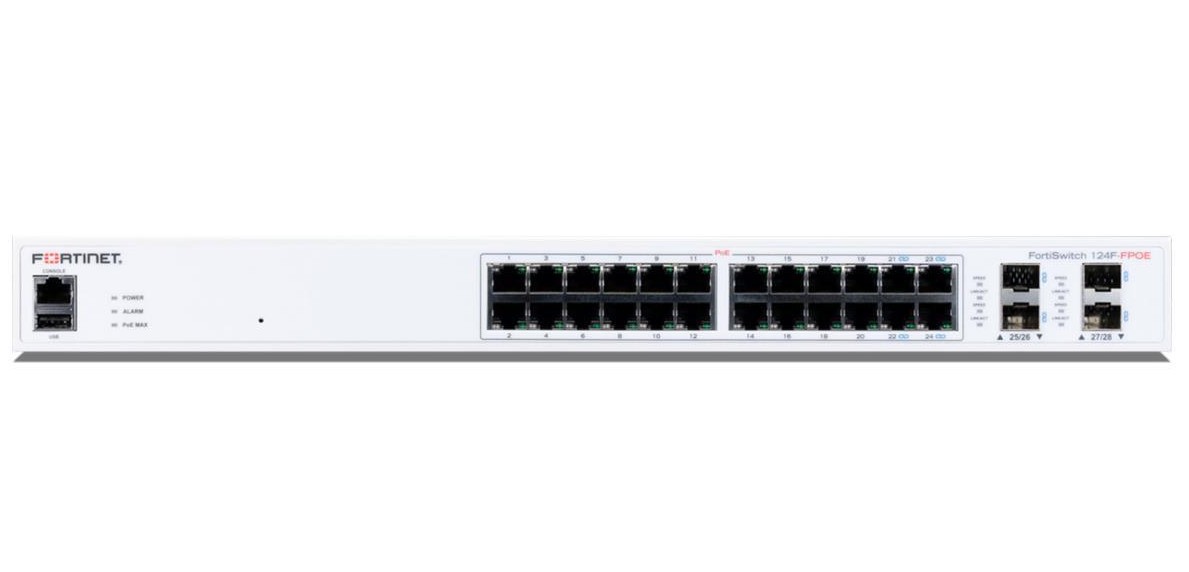 SWITCH FORTISWITCH FORTNET FS-124F-FPOE L2+ MANAGED POE SWITCH WITH 24GE + 4SFP+, 24PORT POE WITH MAX 370W LIMIT AND SMART FAN TEMPERATURE CONTROL