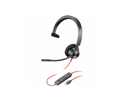 HEADSET POLY BLACKWIRE 3310 MONO USB-C COM ADAPTADOR PARA USB-A TEAMS