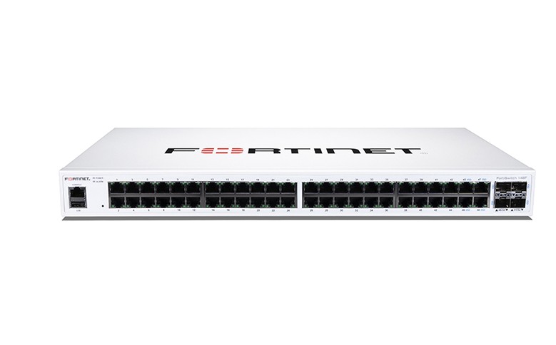 SWITCH FORTISWITCH FORTNET 148F - 1RU - WIRED - 10GBPS - NETWORKING / PORTS QTY: 54 - GIGABIT ETHERNET - NONE PROCESSOR - 512MB RAM - 64MB FLASH MEMORY - 100-240V AC - OSPFV2, RIPV2, VRRP, BGP, ISIS - RJ45;10GE SFP+;RJ-45 SERIAL CONSOLE