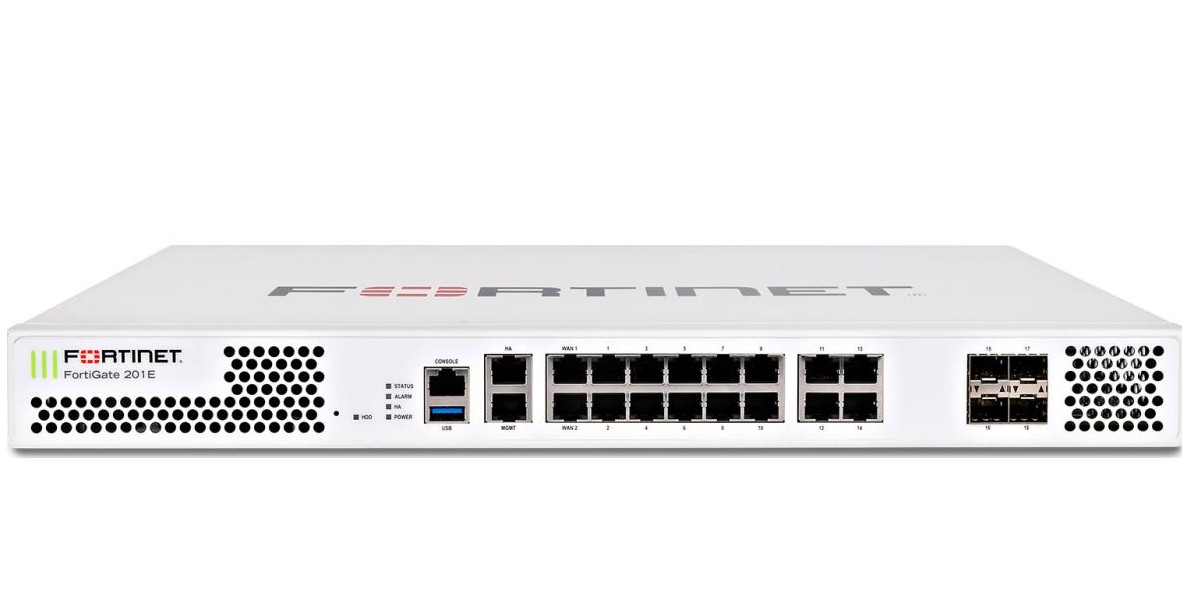 FIREWALL FORTNET FG-201E 18 X GE RJ45 (INCLUDING 2 X WAN PORTS, 1 X MGMT PORT, 1 X HA PORT, 14 X SWITCH PORTS), 4 X GE SFP SLOTS, SPU NP6LITE AND CP9 HARDWARE ACCELERATED, 480GB SSD STOR - CONSOLE; USB; RJ45 MANAG/HA; RJ45 WAN; RJ45; SFP