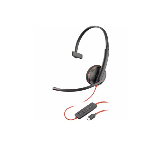HEADSET POLY BLACKWIRE 3210 MONO USB-C COM ADAPTADOR PARA USB-A