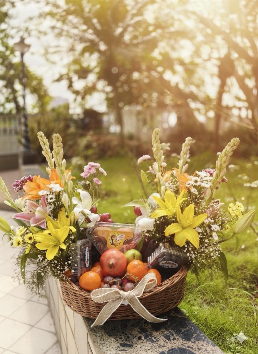 The Blossom Basket – Premium Wedding Fruit Hamper for Roka & Muh Dikhai by Drapednuts
