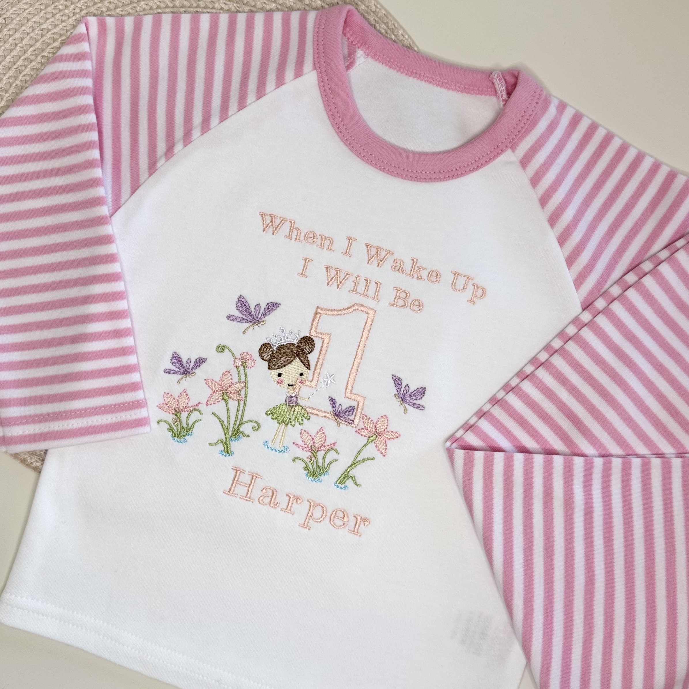 Personalised Pink Fairy First Birthday Pyjamas