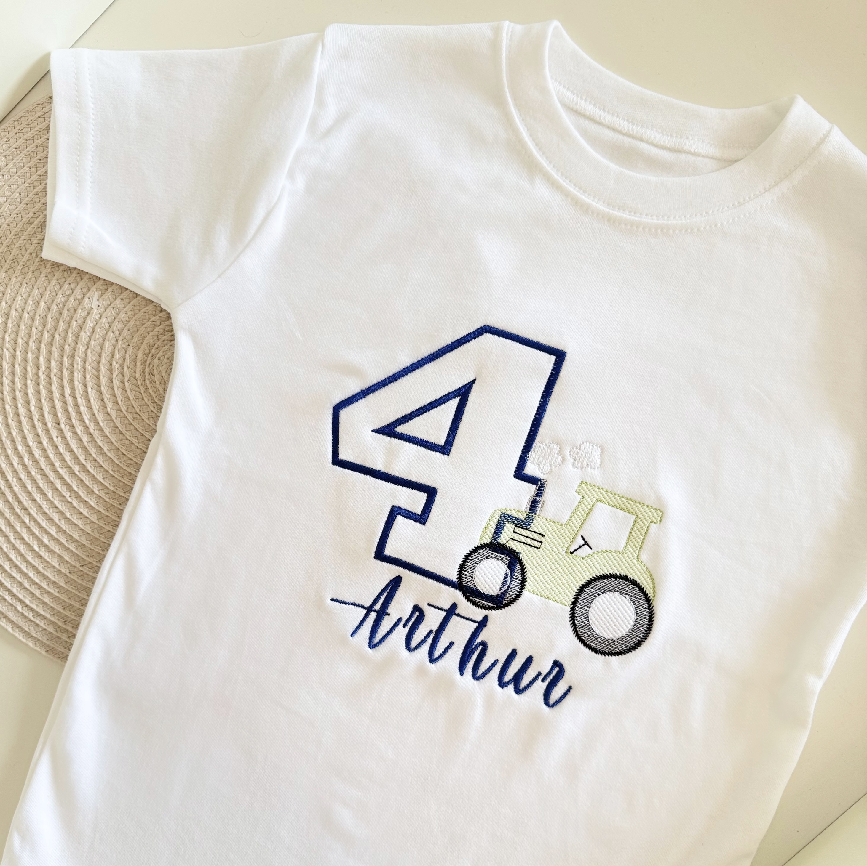 Personalised White Tractor Birthday T-Shirt