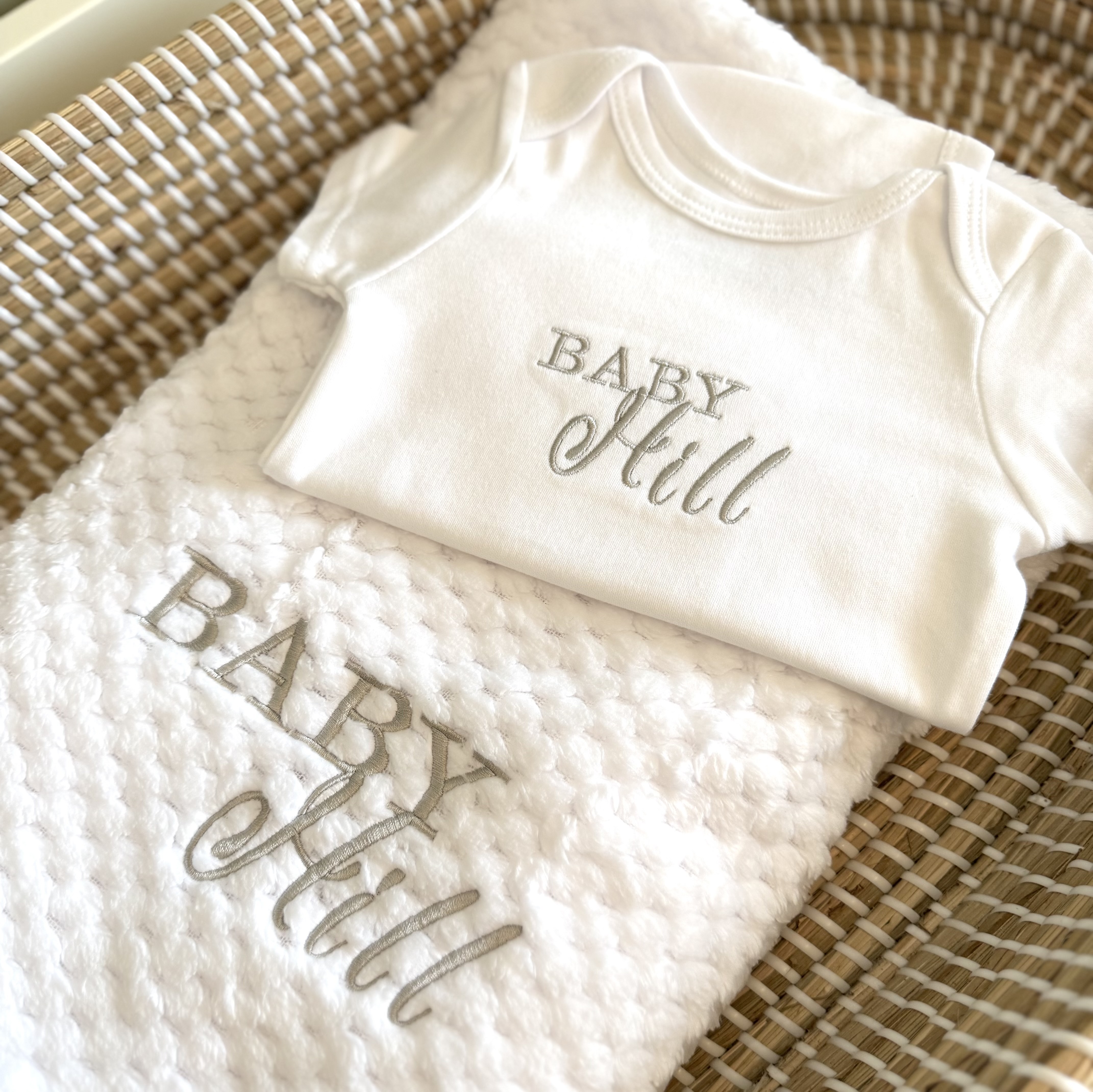 Personalised Baby White Waffle Blanket & Bodysuit Vest Bundle