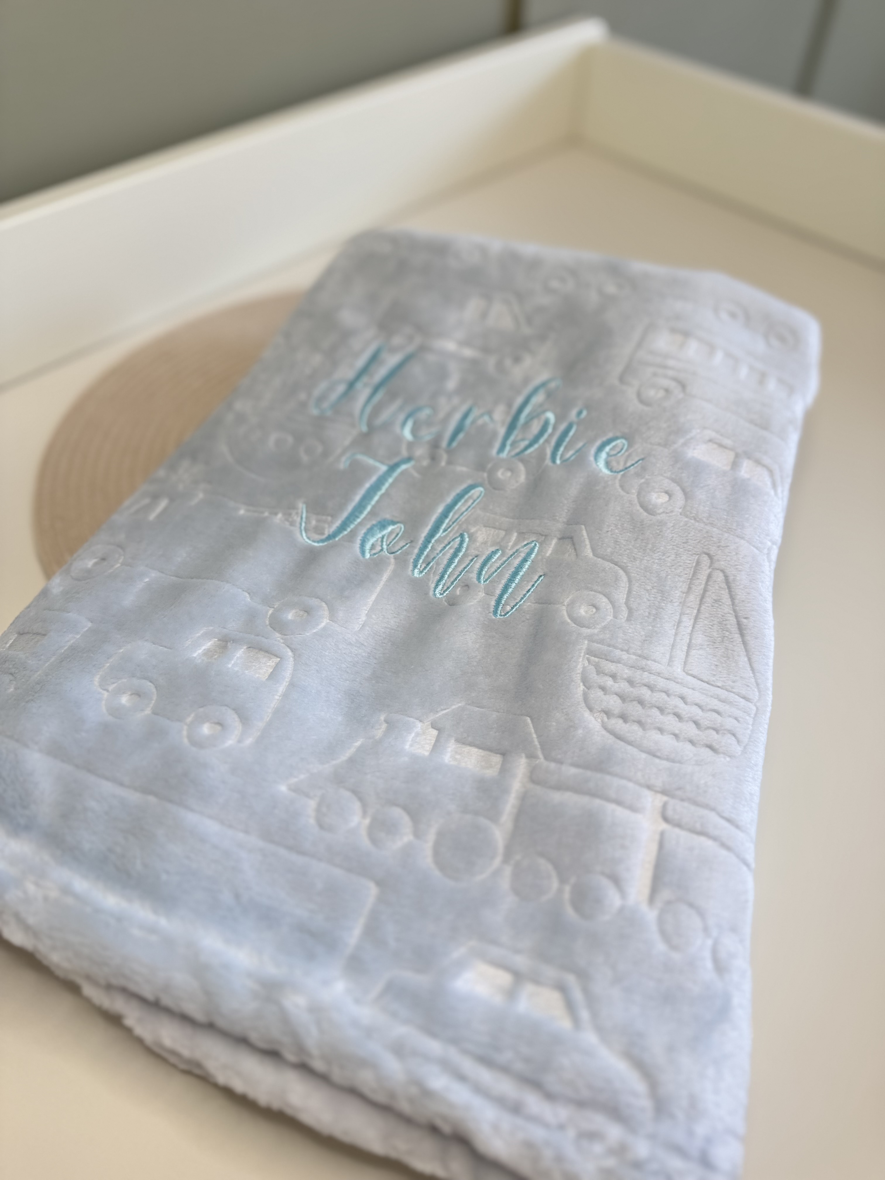 Personalised Blue Car Baby Blanket