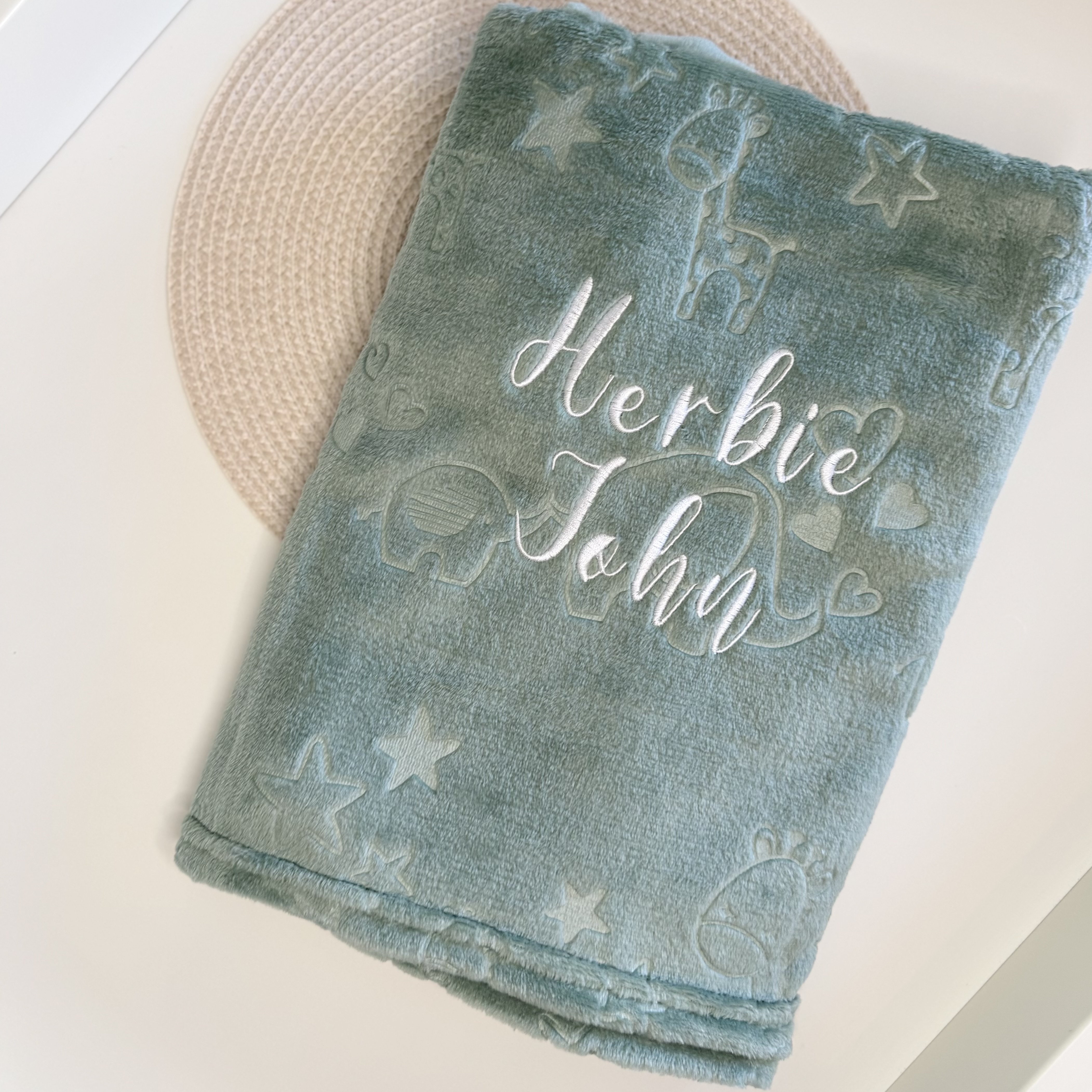 Personalised Green Safari Animal Baby Blanket