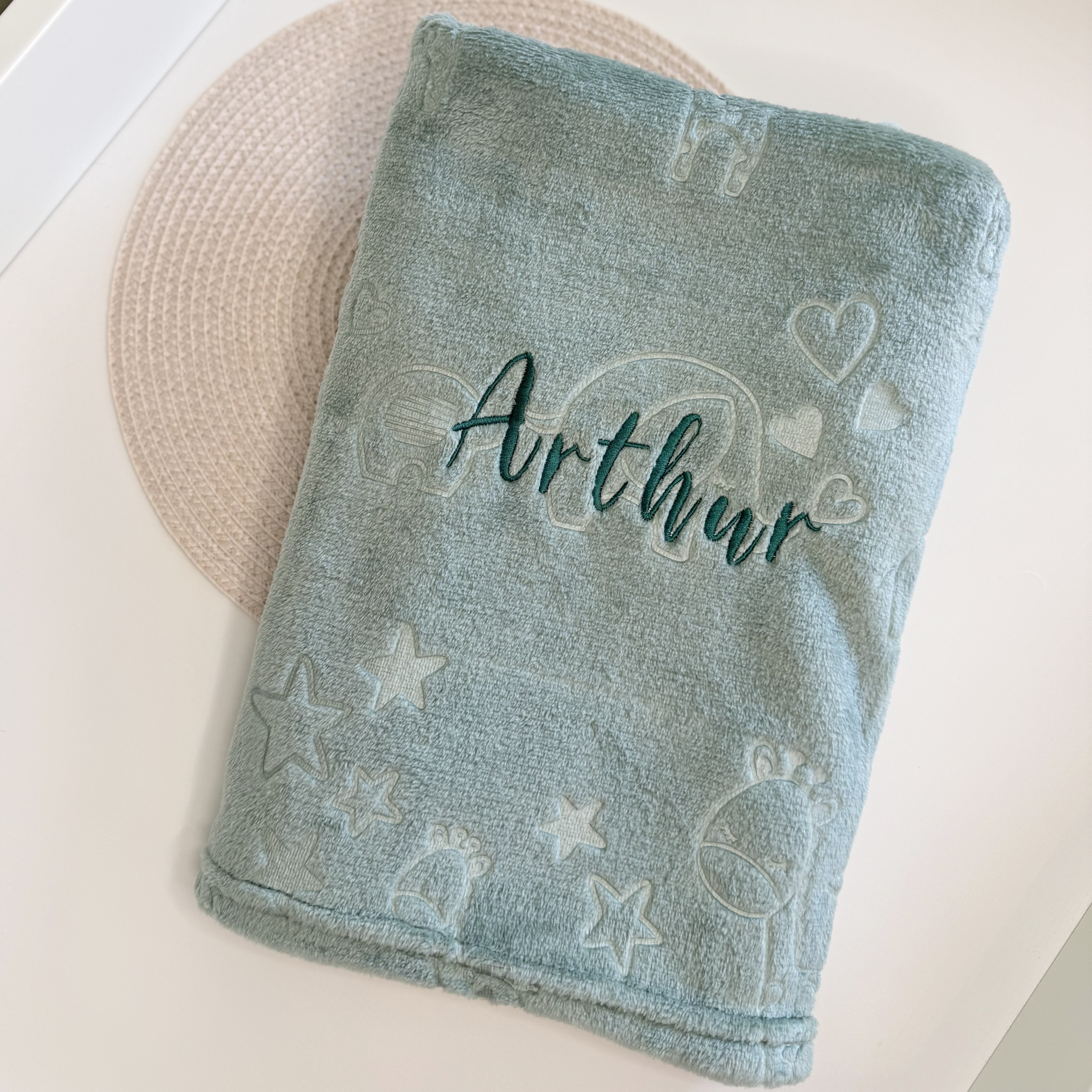 Personalised Green Safari Animal Baby Blanket