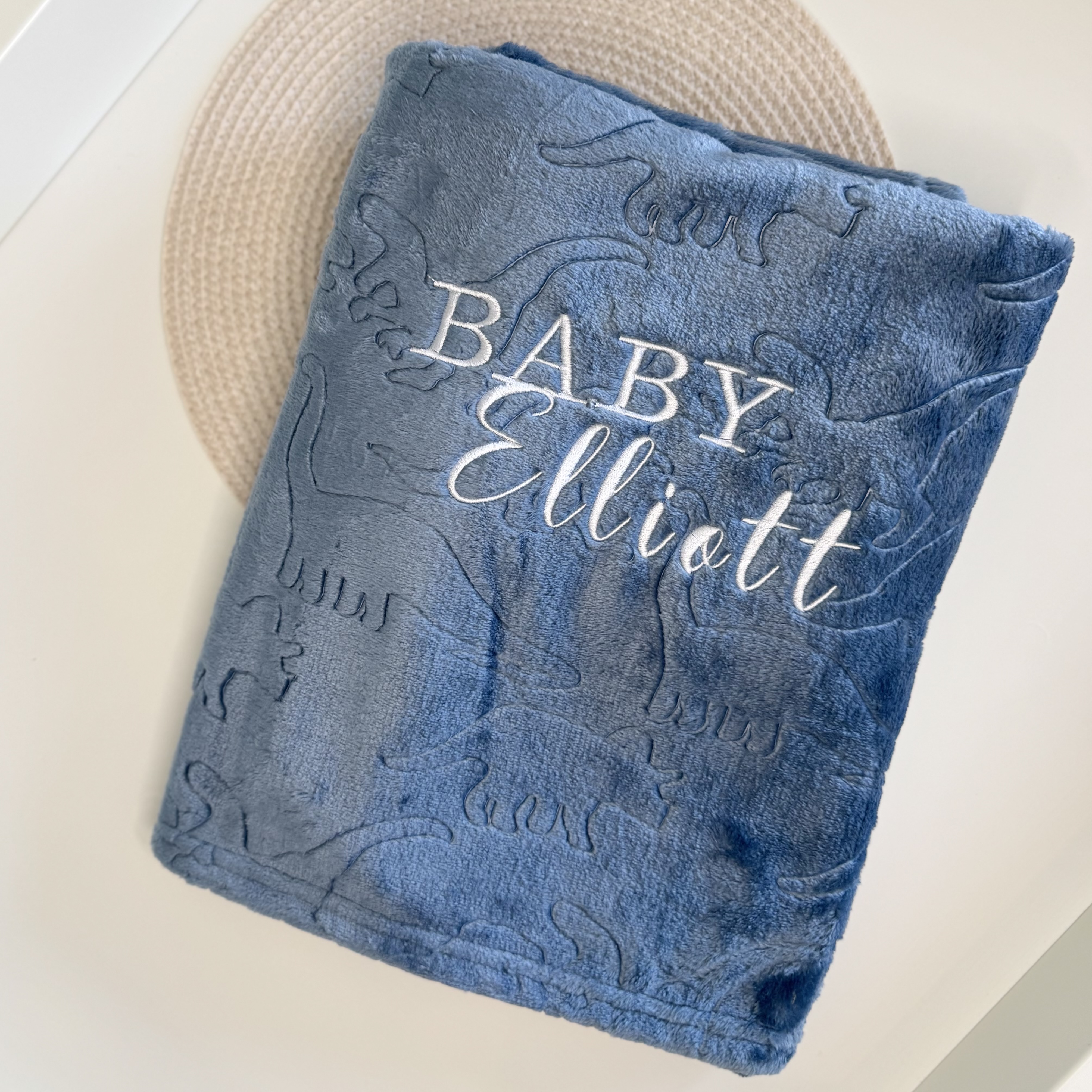 Personalised Blue Dinosaur Baby Blanket