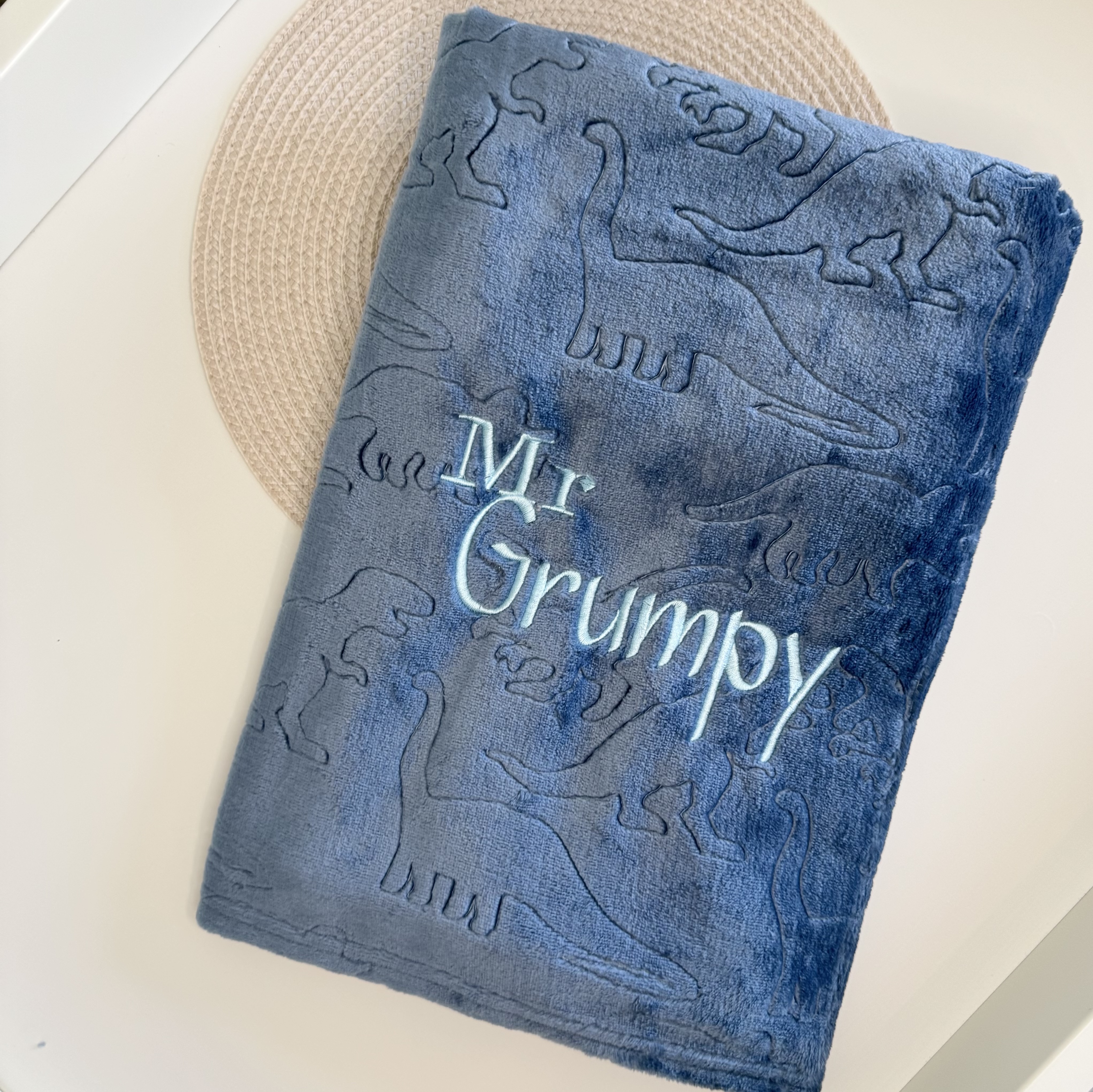 Personalised Blue Dinosaur Baby Blanket