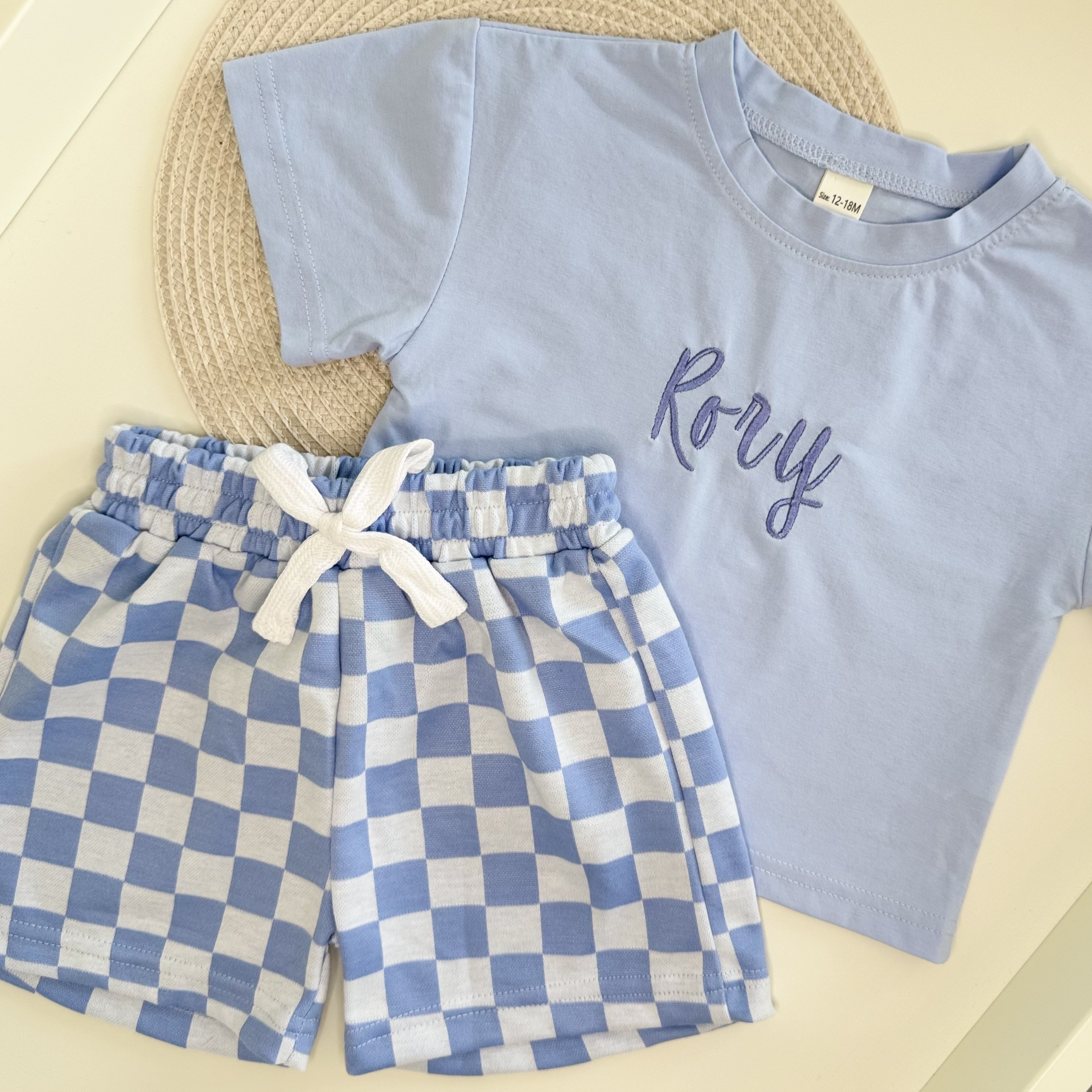 Personalised Blue Checkerboard T-shirt & Shorts