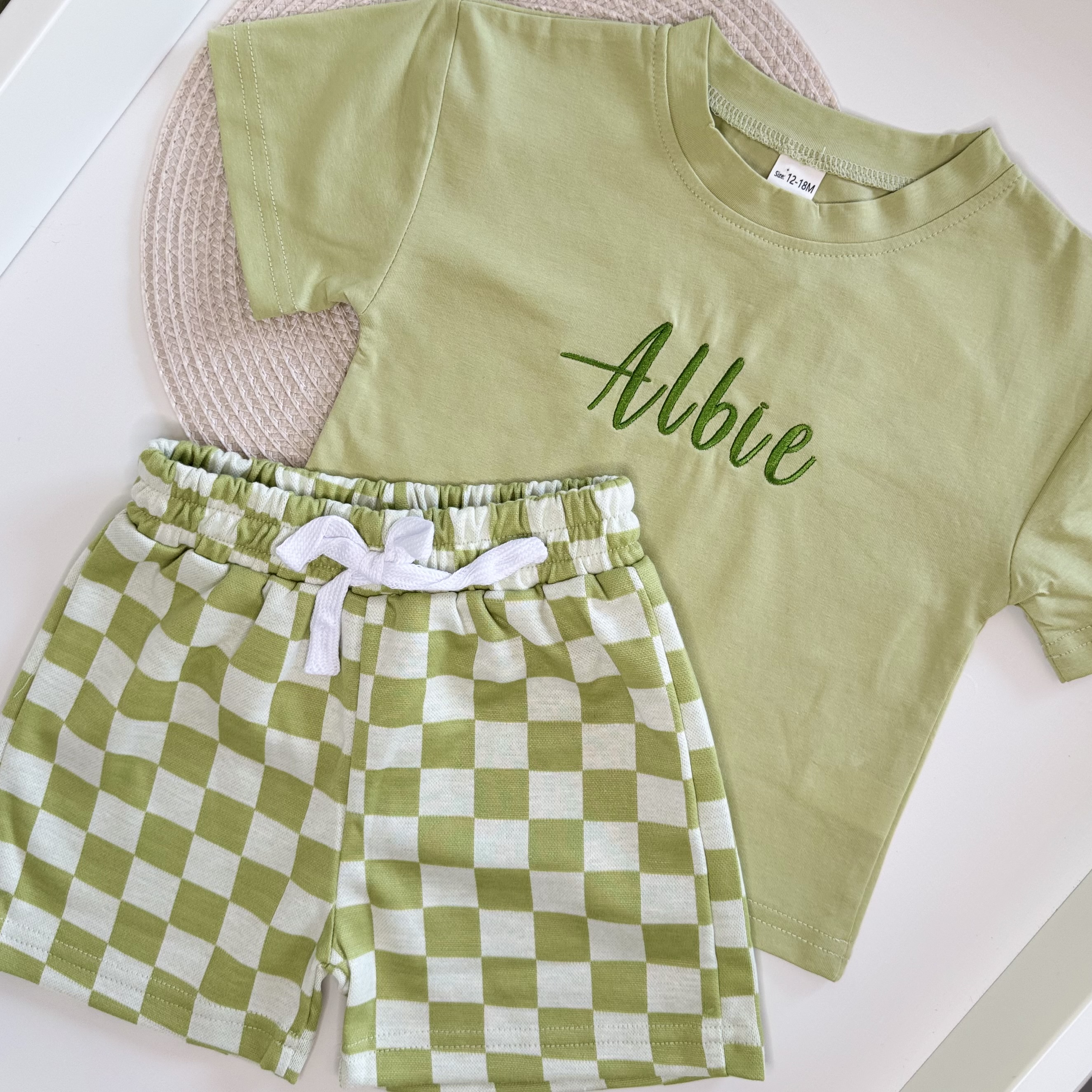 Personalised Green Checkerboard T-shirt & Shorts