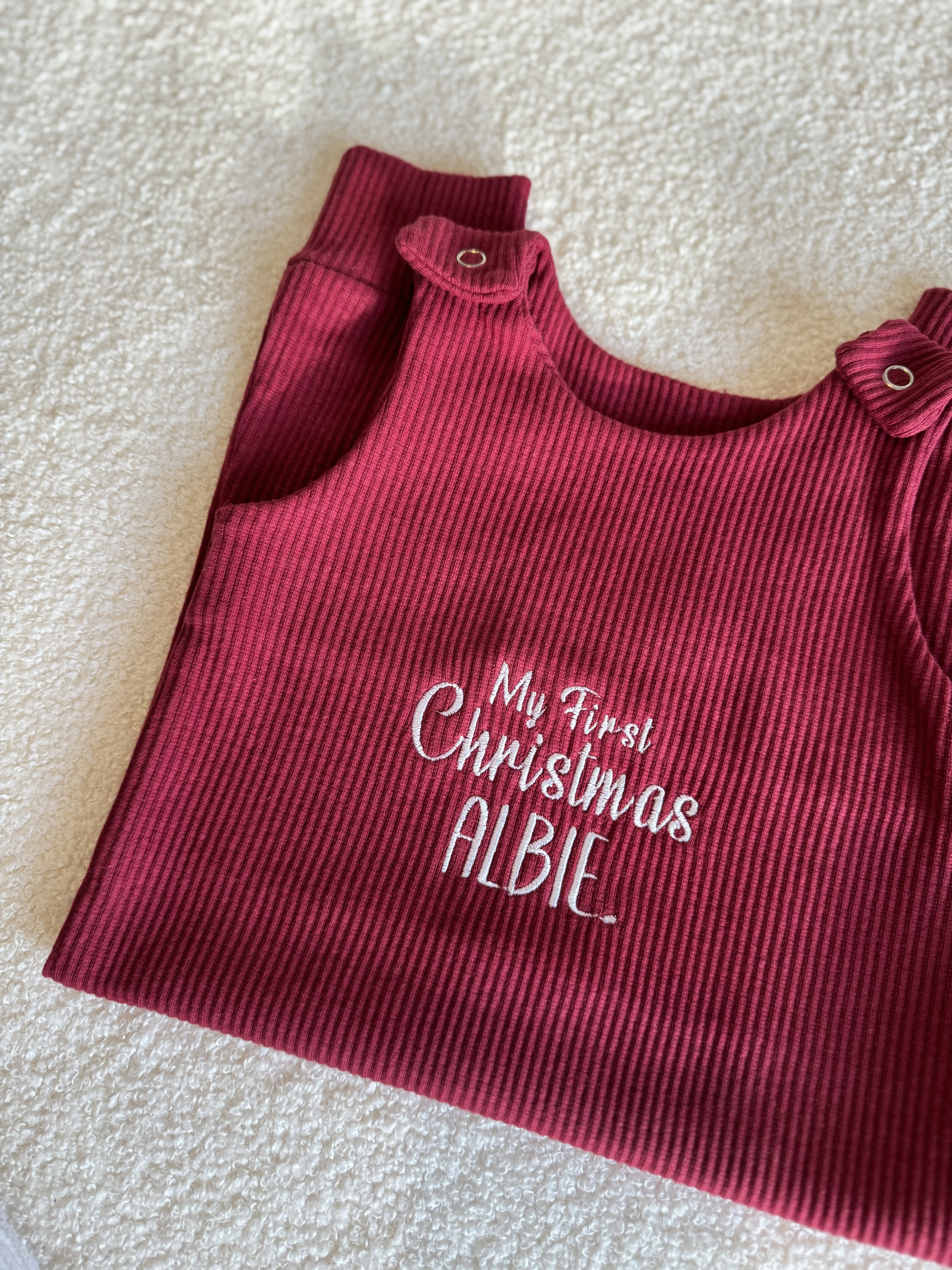 Personalised 'My First Christmas' Red Dungarees 