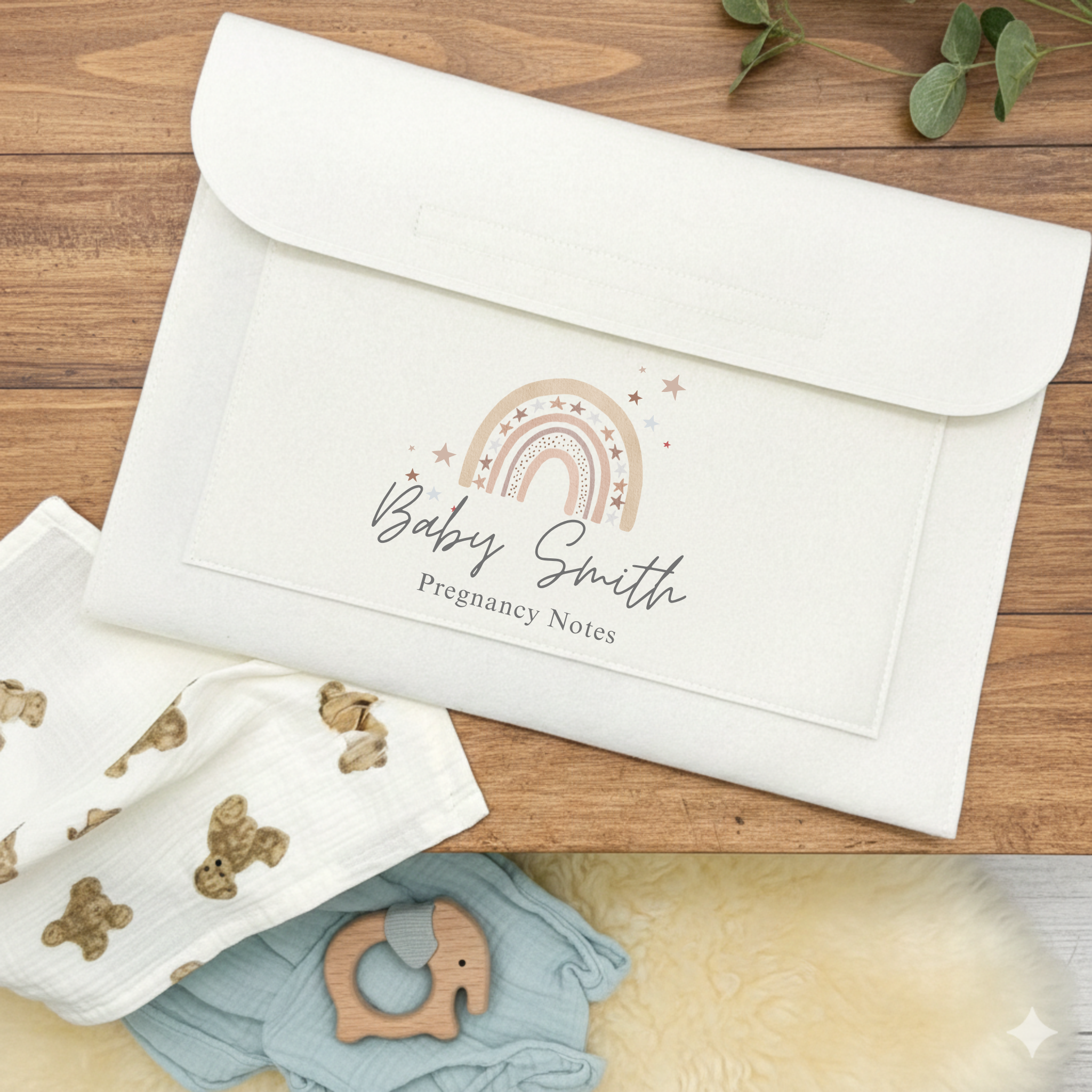 Cream Personalised Rainbow Pregnancy Notes Folder