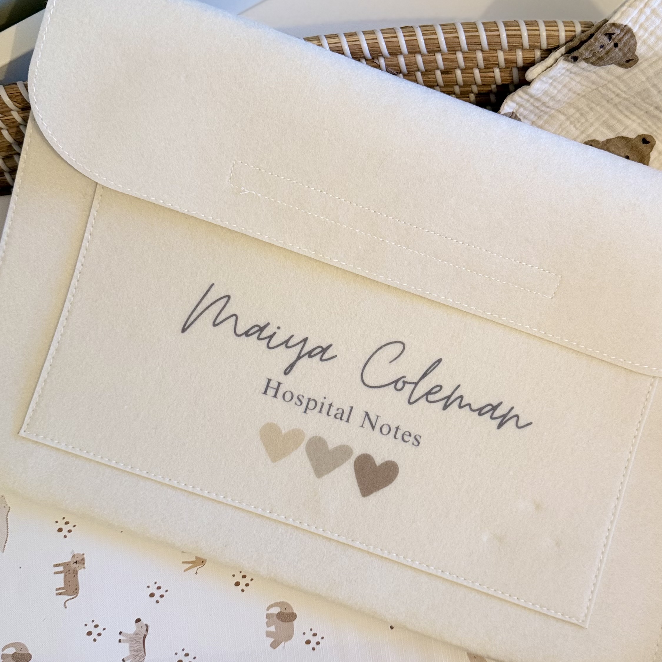 Cream Personalised Hospital Notes Folder With Hearts