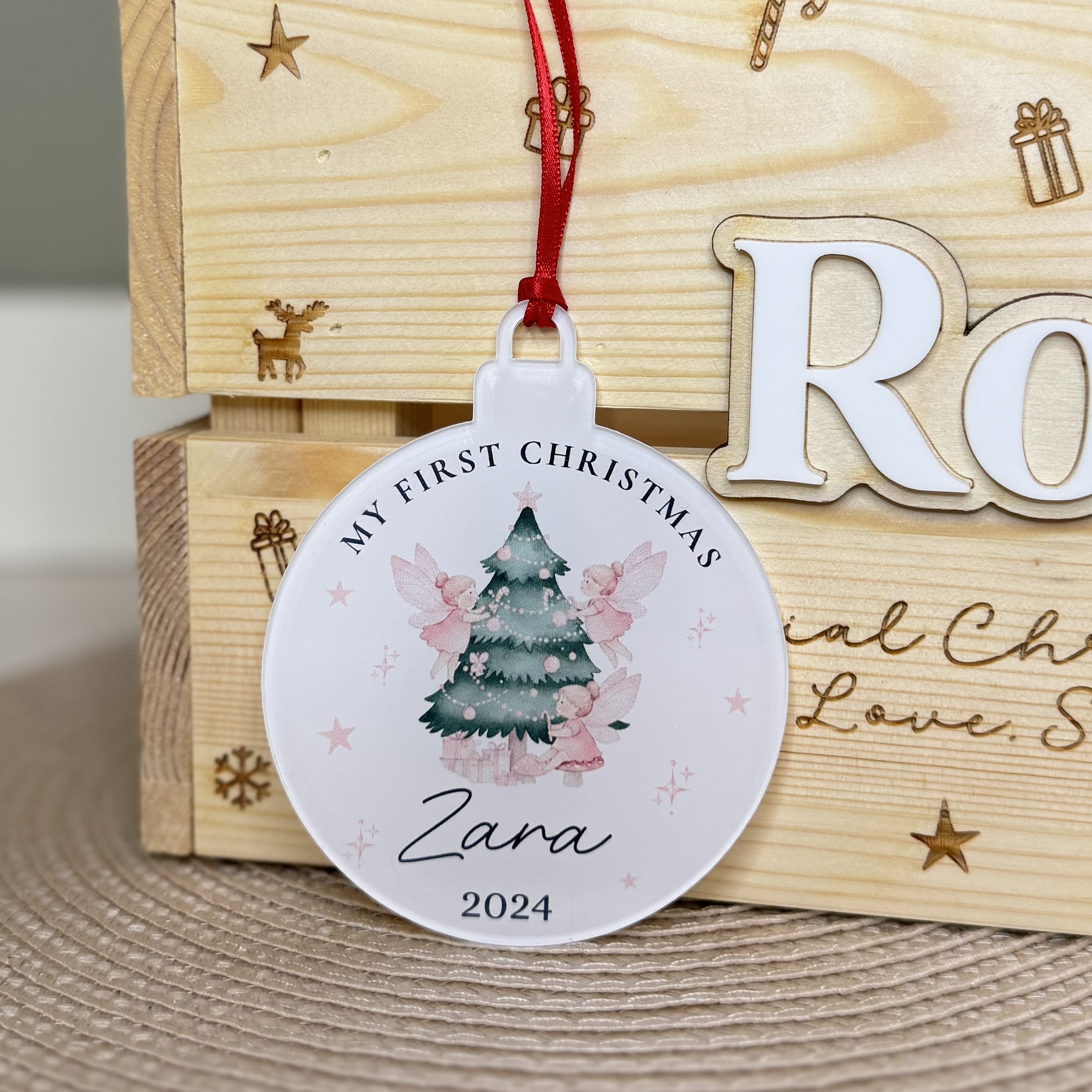 Personalised 'My First Christmas' Pink Fairy Bauble