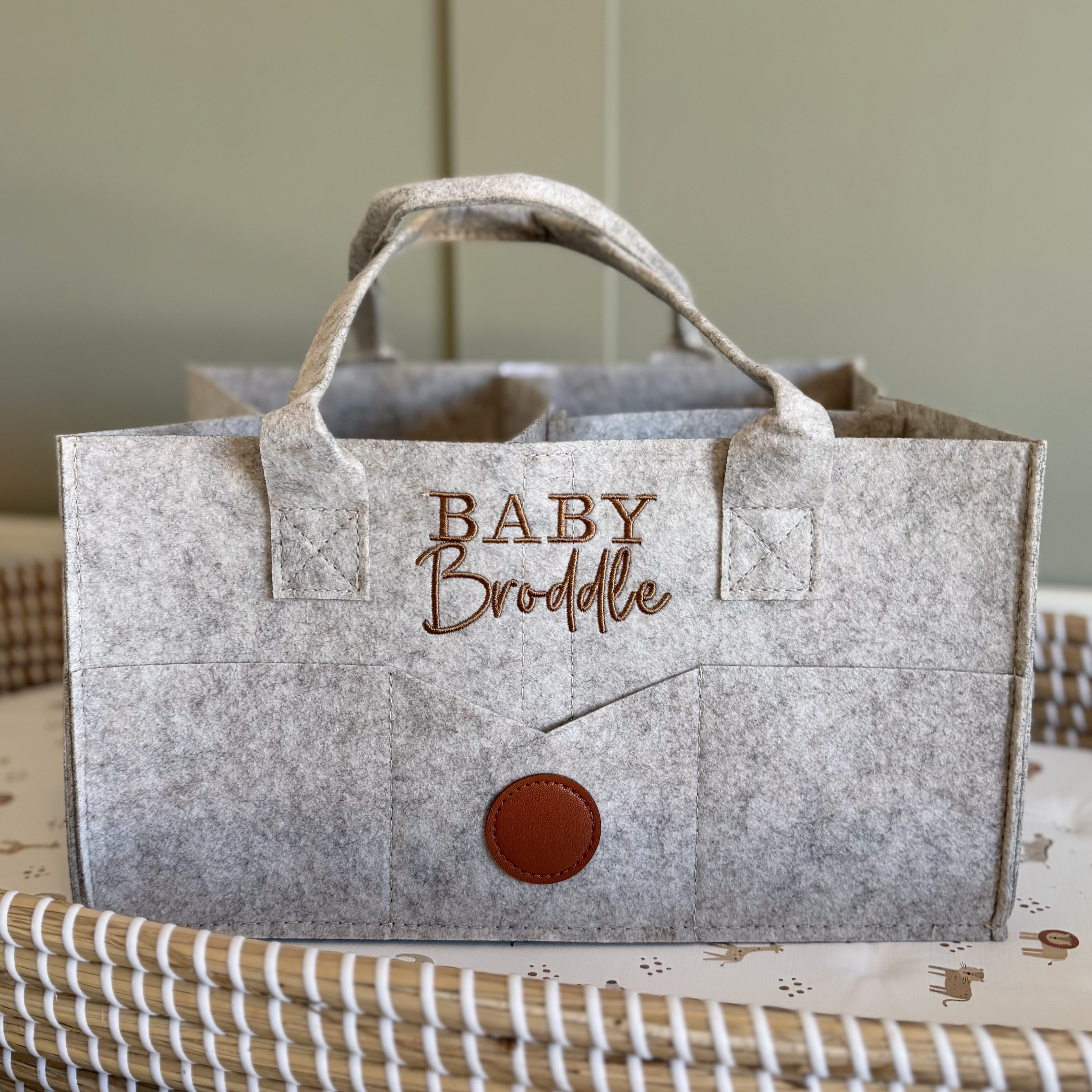 Personalised Beige Nappy Caddy 
