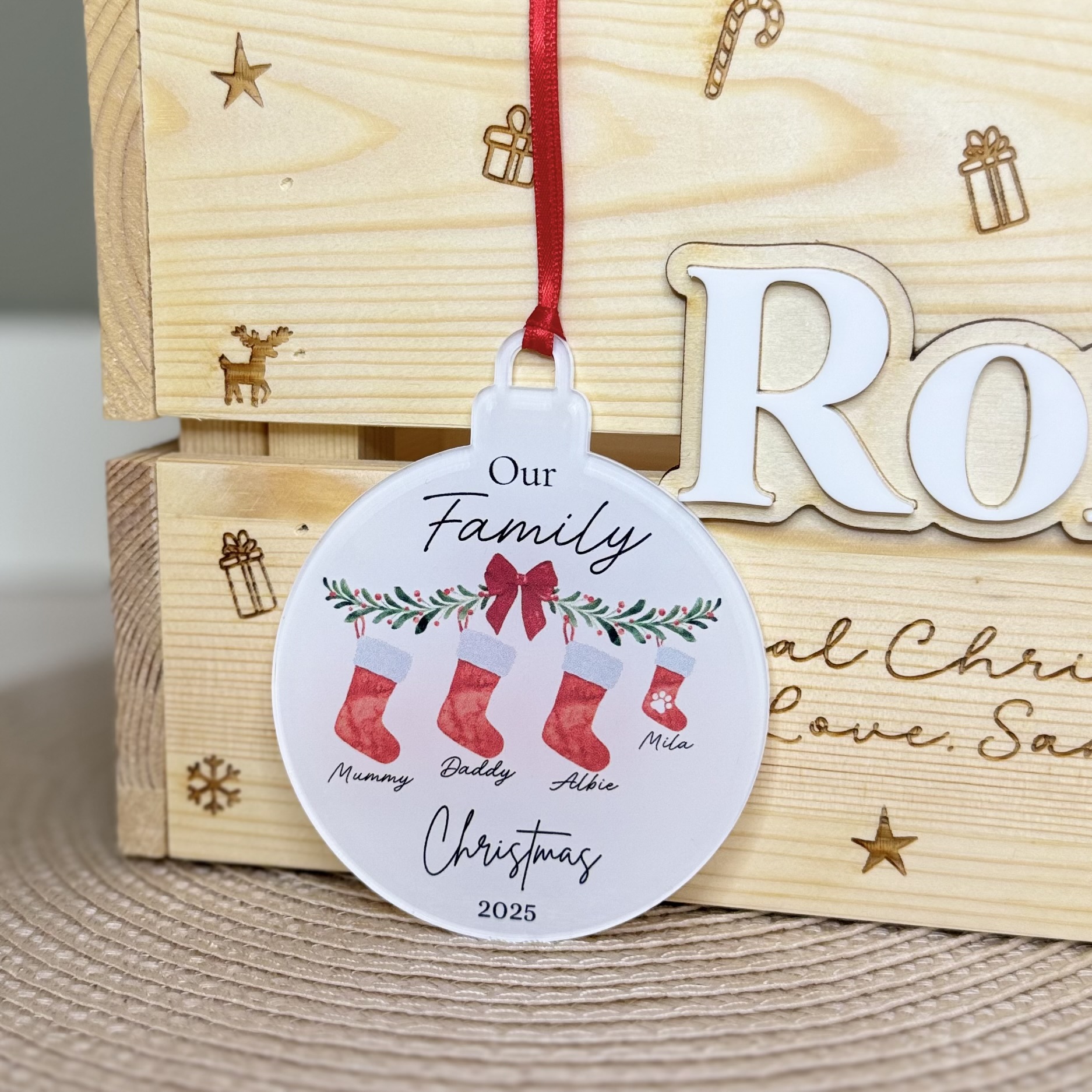 Personalised 'Our Family' + Pet Christmas Bauble