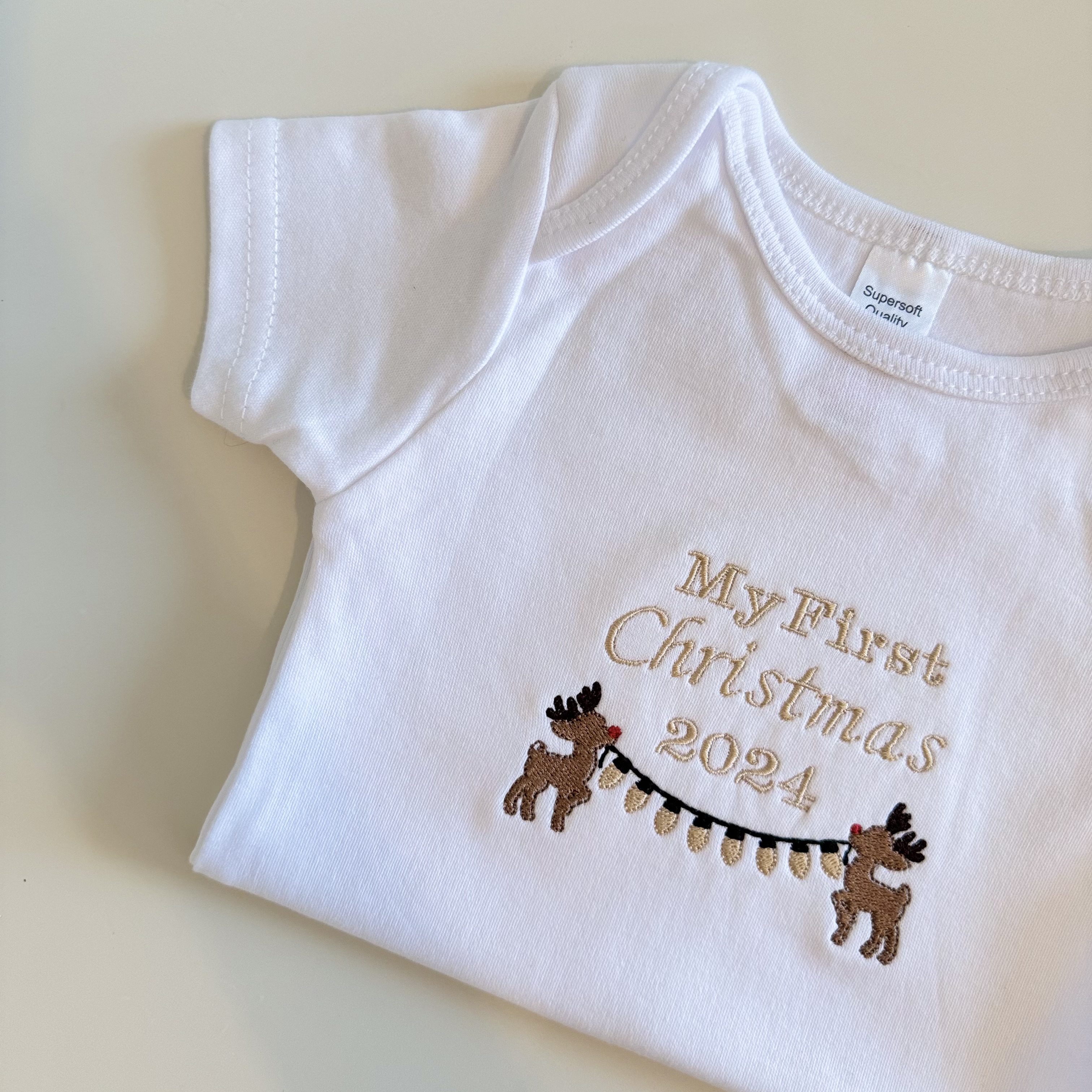 Embroidered Personalised 'My First Christmas' Bodysuit