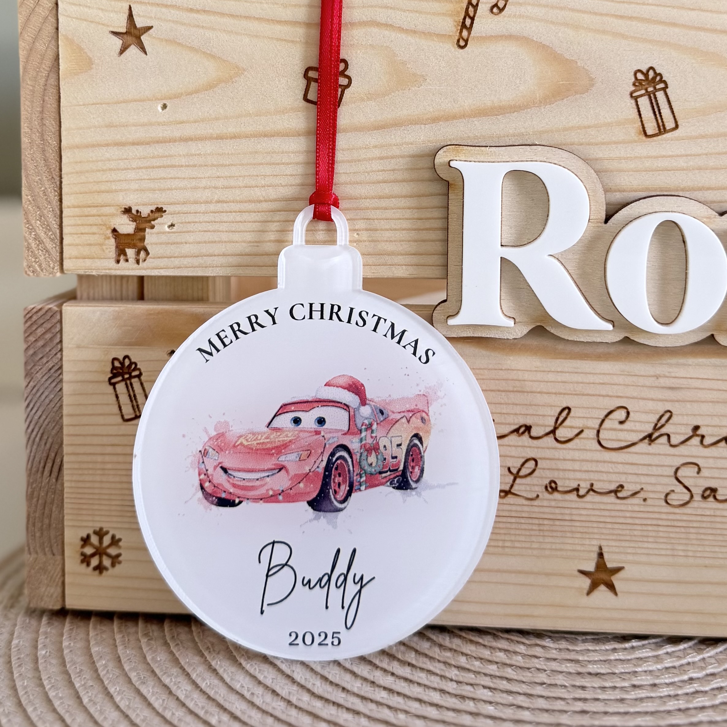 Personalised 'Merry Christmas' Lightning McQueen Bauble