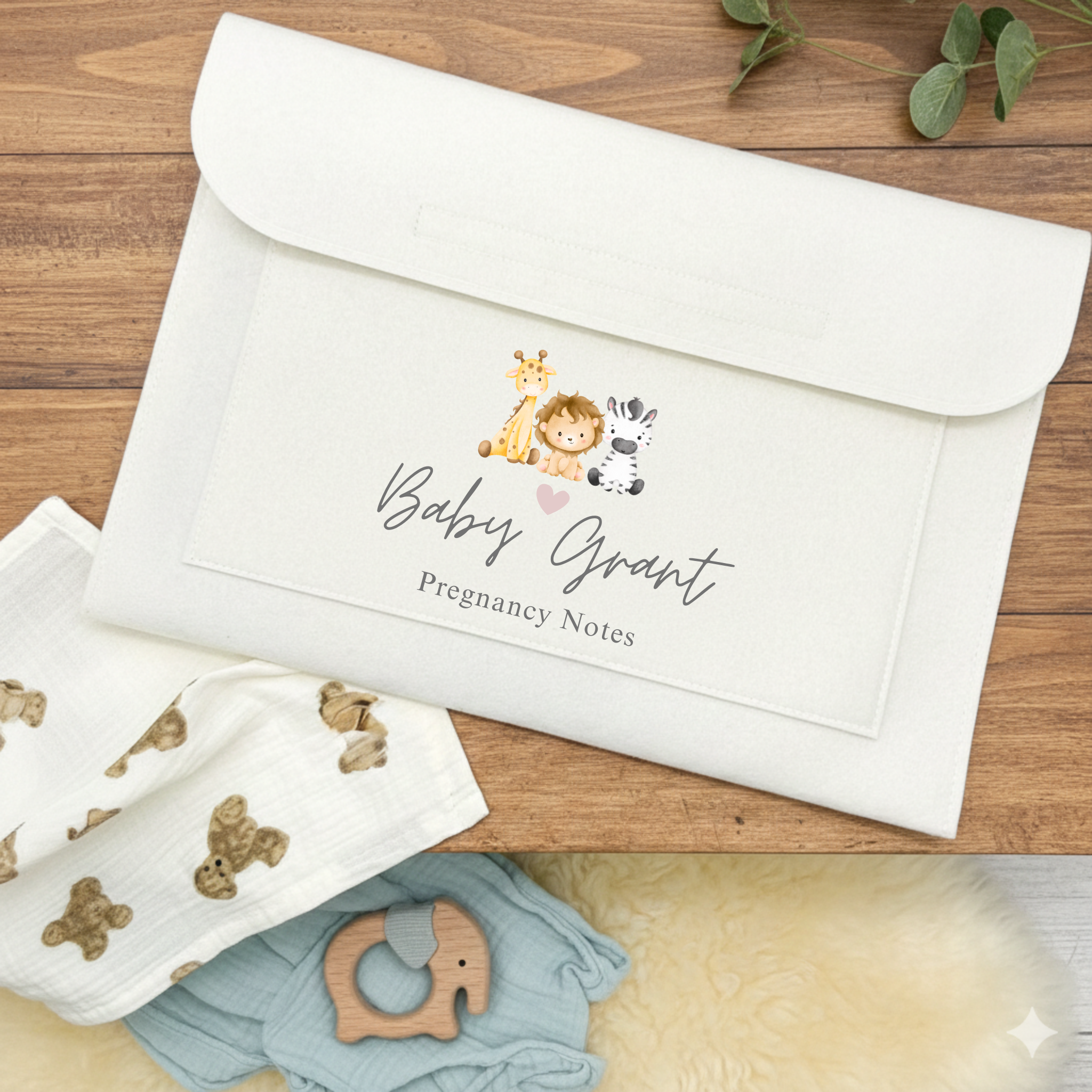 Cream Personalised Safari Animals Pregnancy Notes Folder