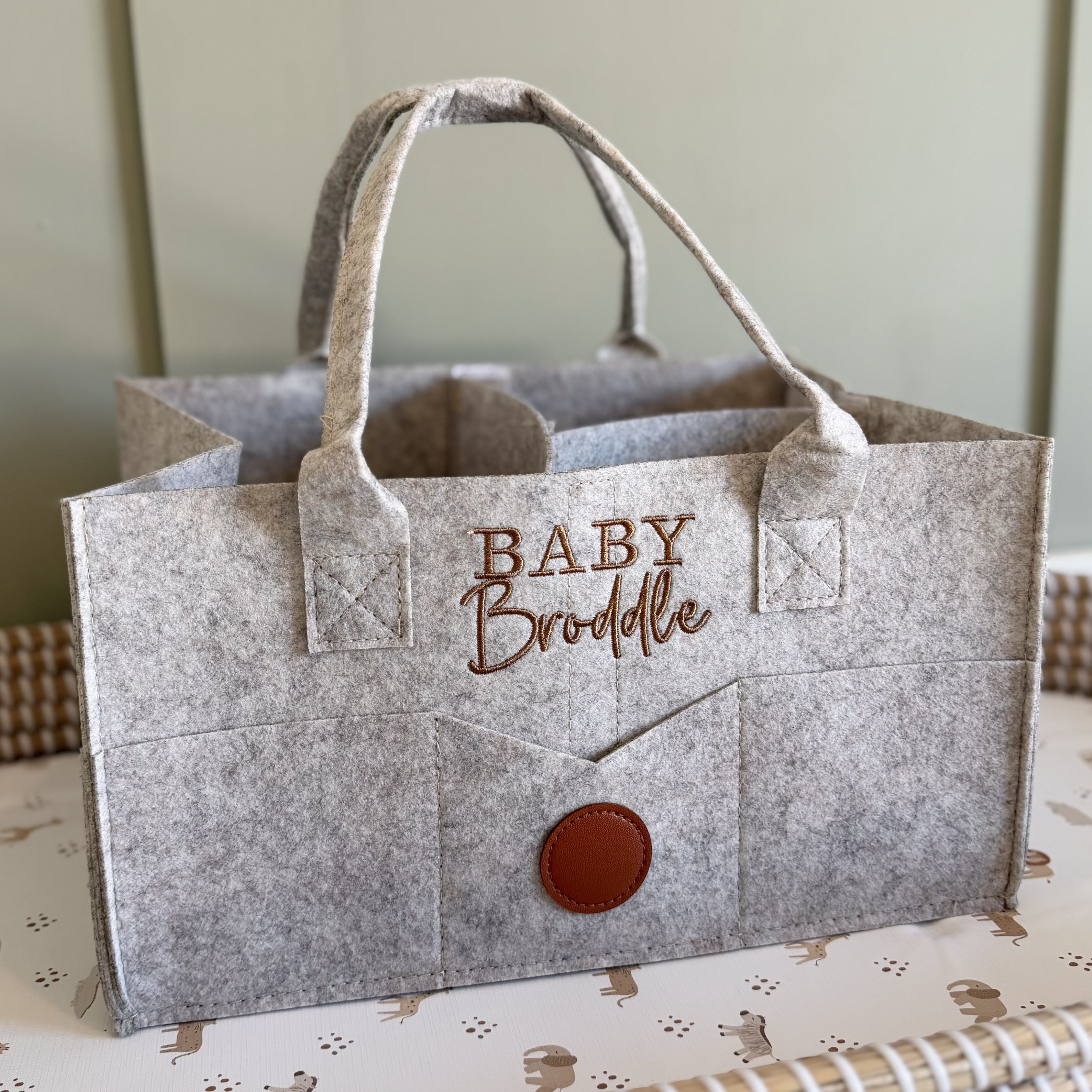 Personalised Beige Nappy Caddy 