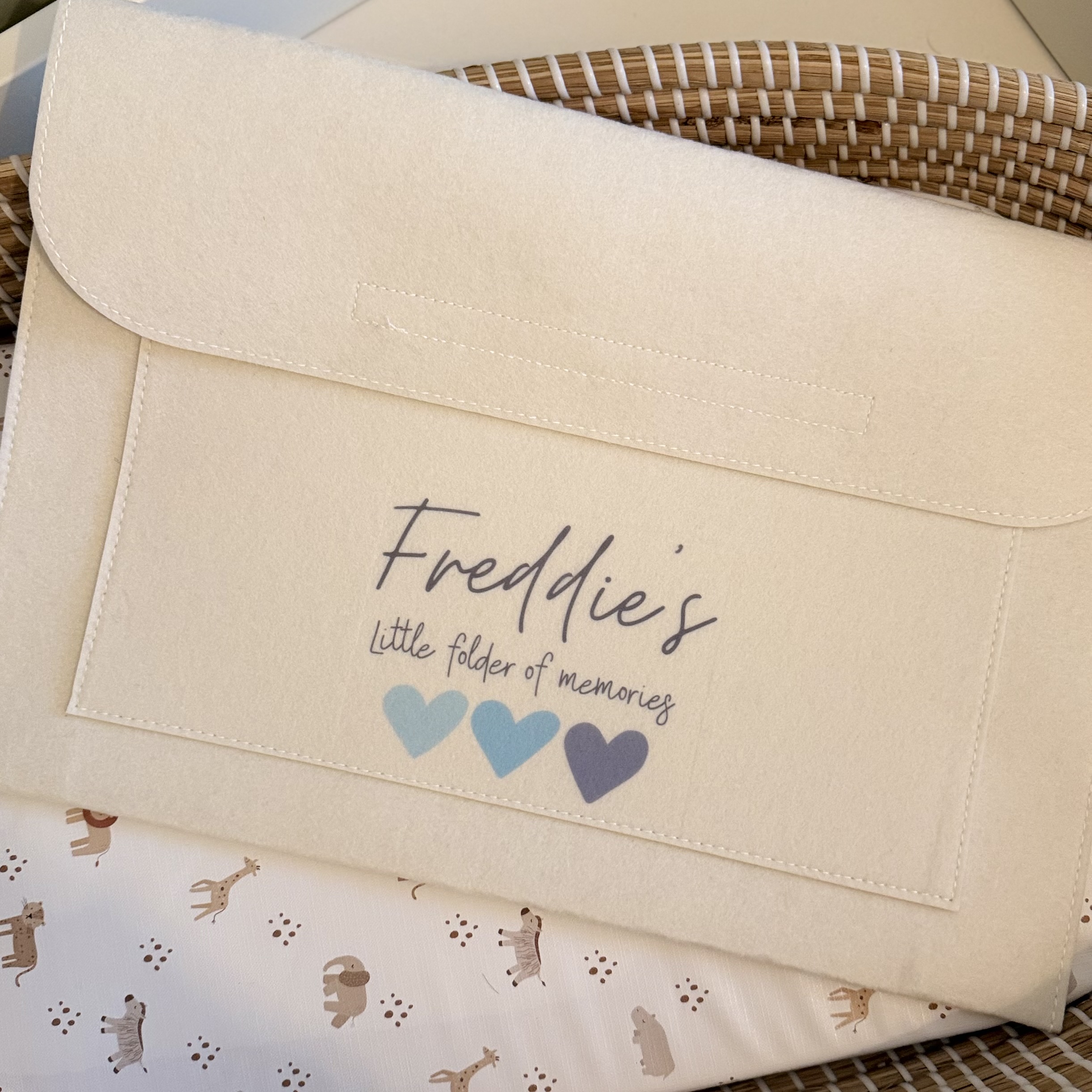 Cream Personalised 'Little Folder Of Memories' With Blue Hearts