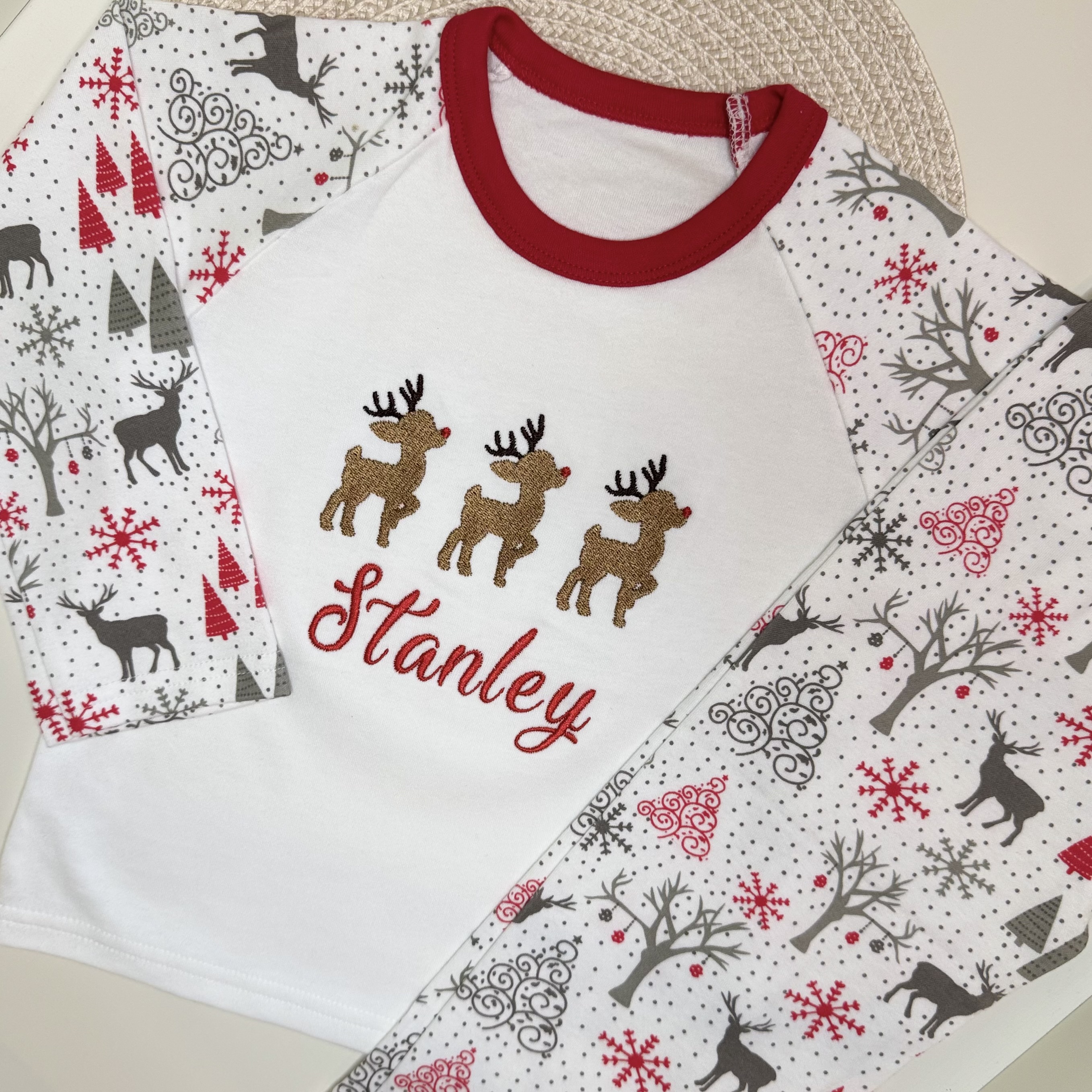 PRE-ORDER Embroidered Grey & White Christmas Pyjamas