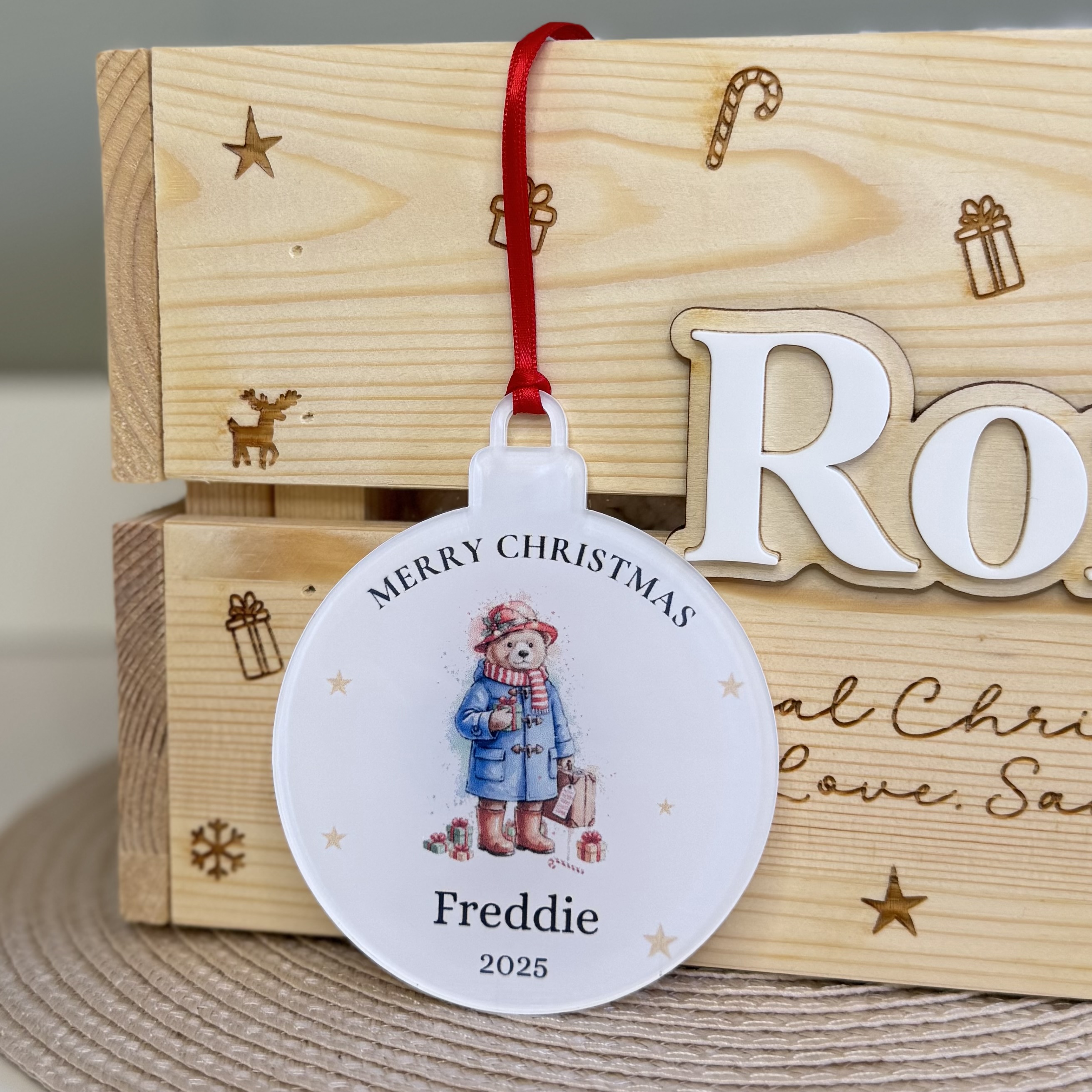 Personalised 'Merry Christmas' Paddington Bear Bauble