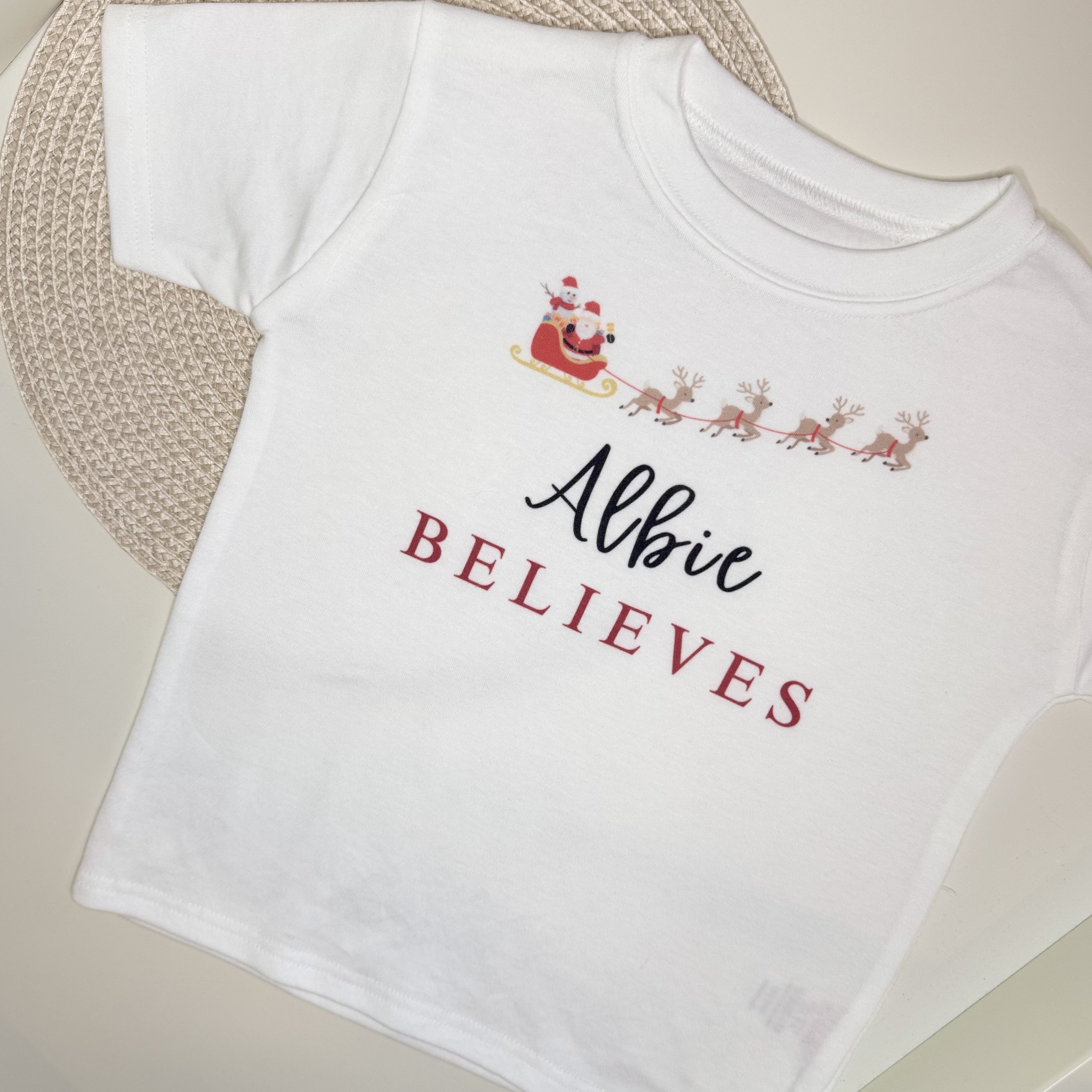 Personalised Christmas ‘Believes’ Sleigh T-shirt