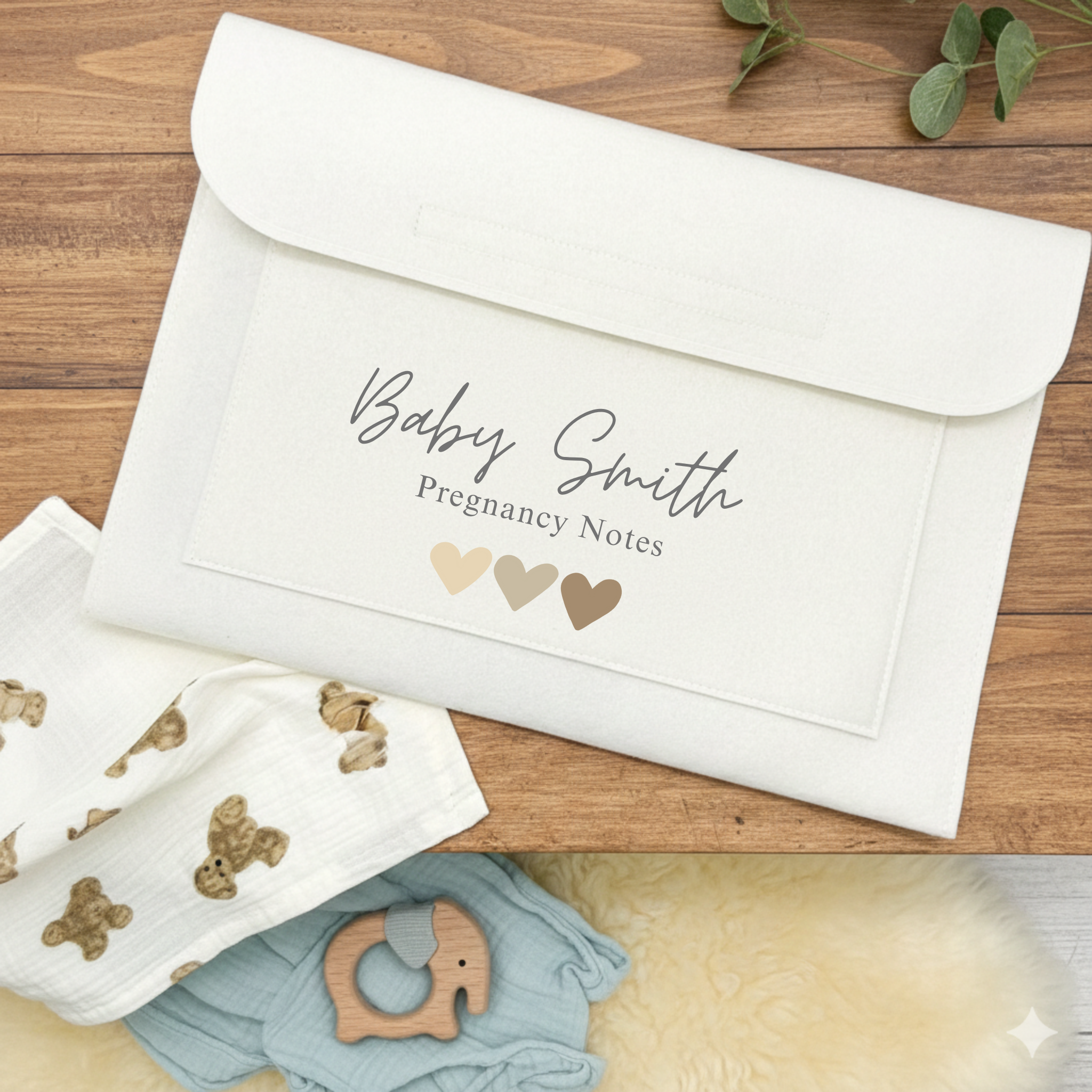 Cream Personalised Pregnancy Notes Folder With Hearts