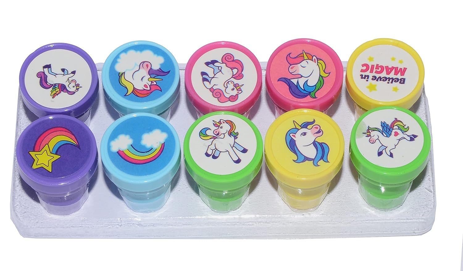 Fun and colorful unicorn-themed stamp for kids