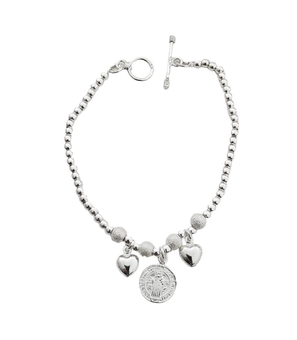 Pulsera de plata bolitas con dijes.