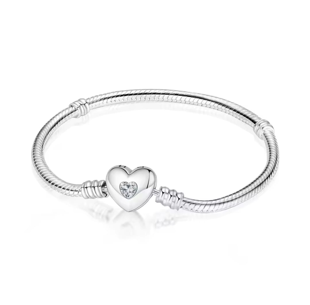 Pulsera pandora de plata con corazón