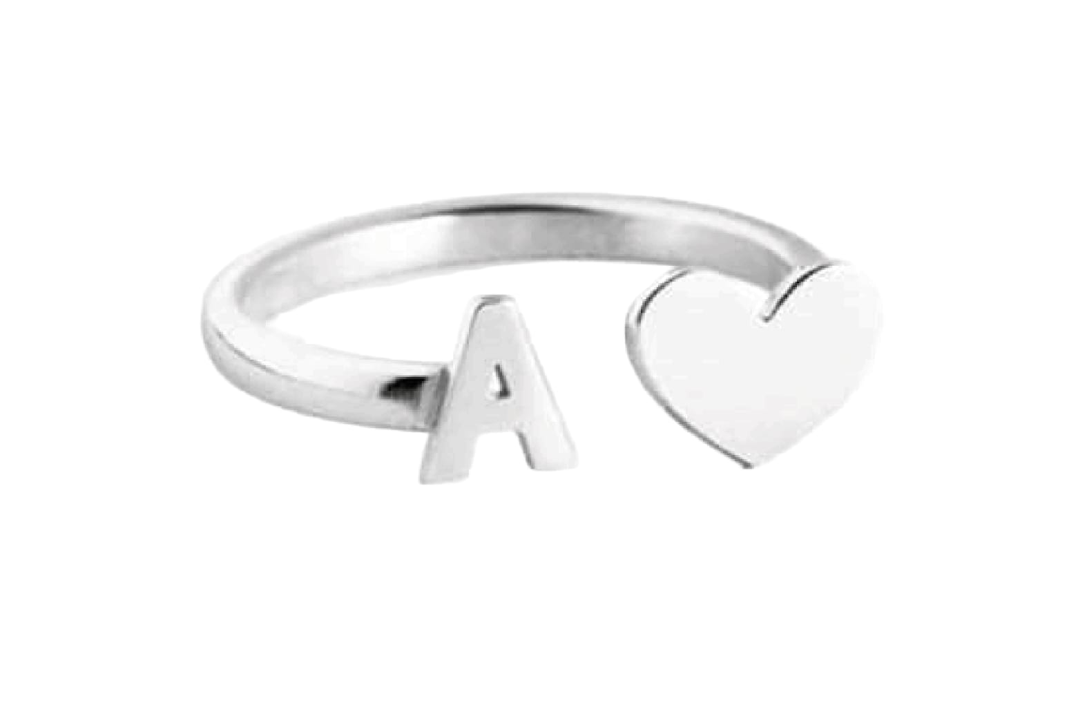 Anillo de plata con inicial y corazón