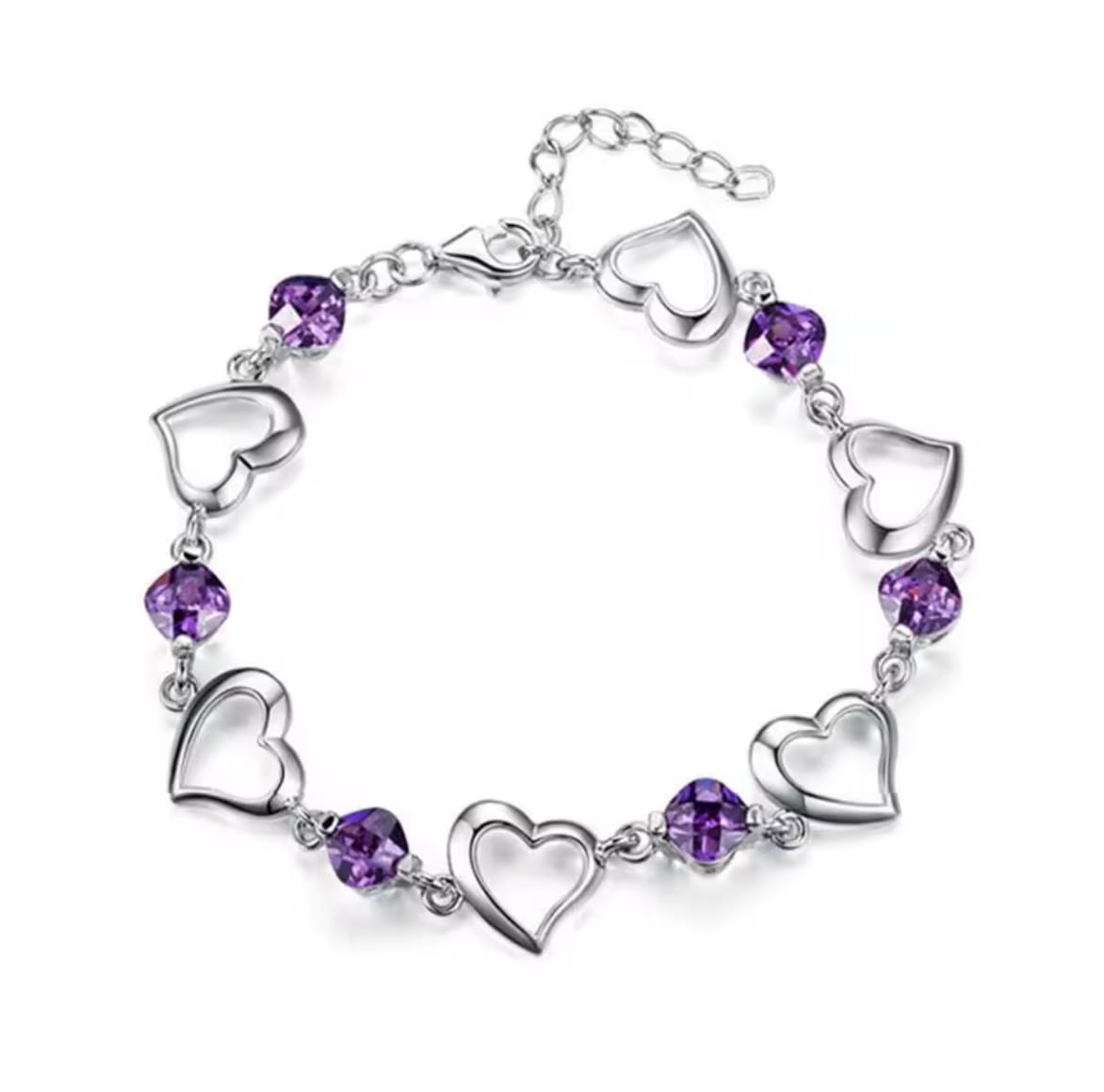 Pulsera de corazones y cristales amatistas