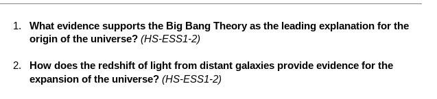 Unit 1- Origins of the Universe- Essential Questions