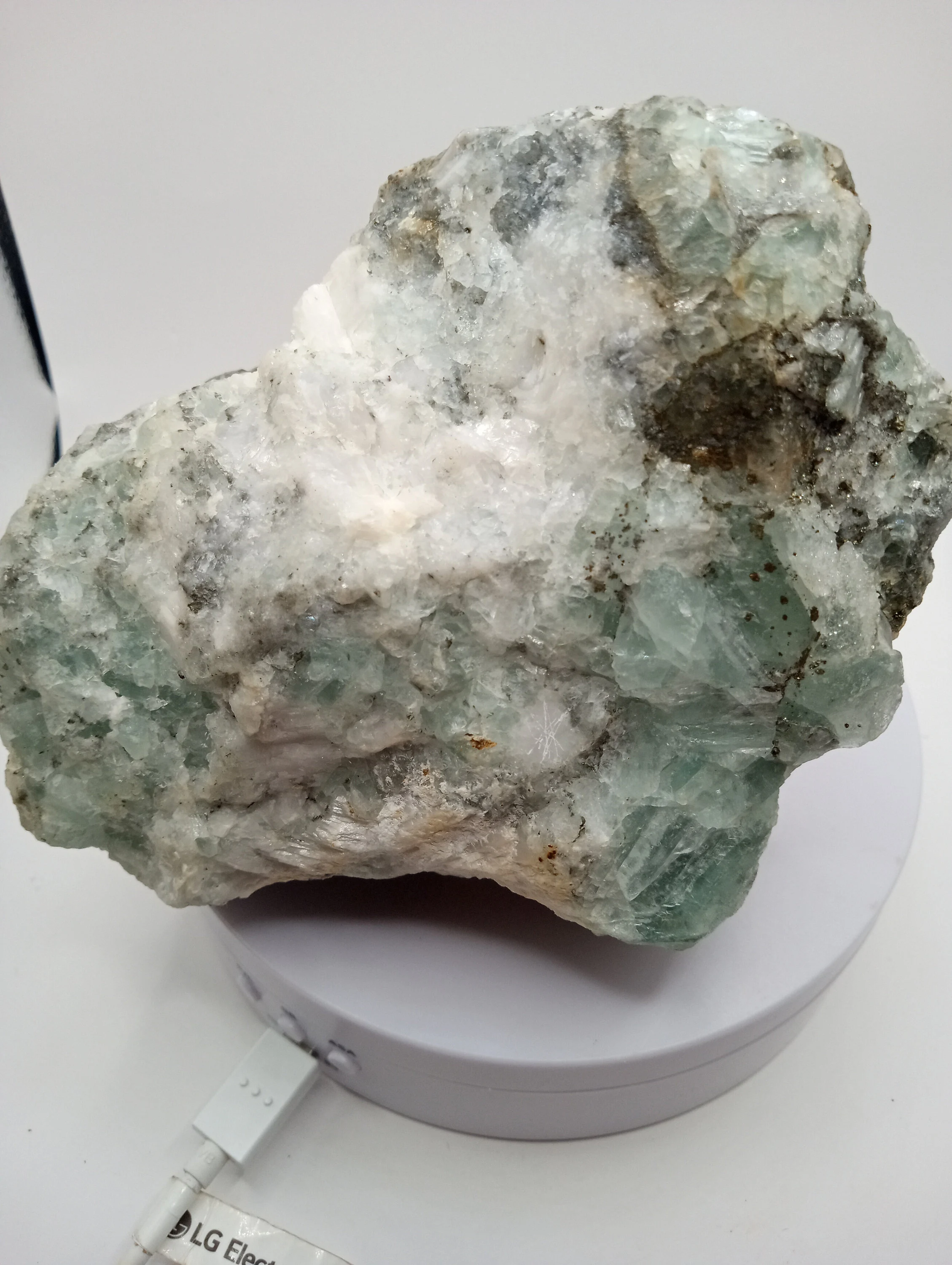 Green fluorite specimen coated in druzy quartz aka “sugar coated”