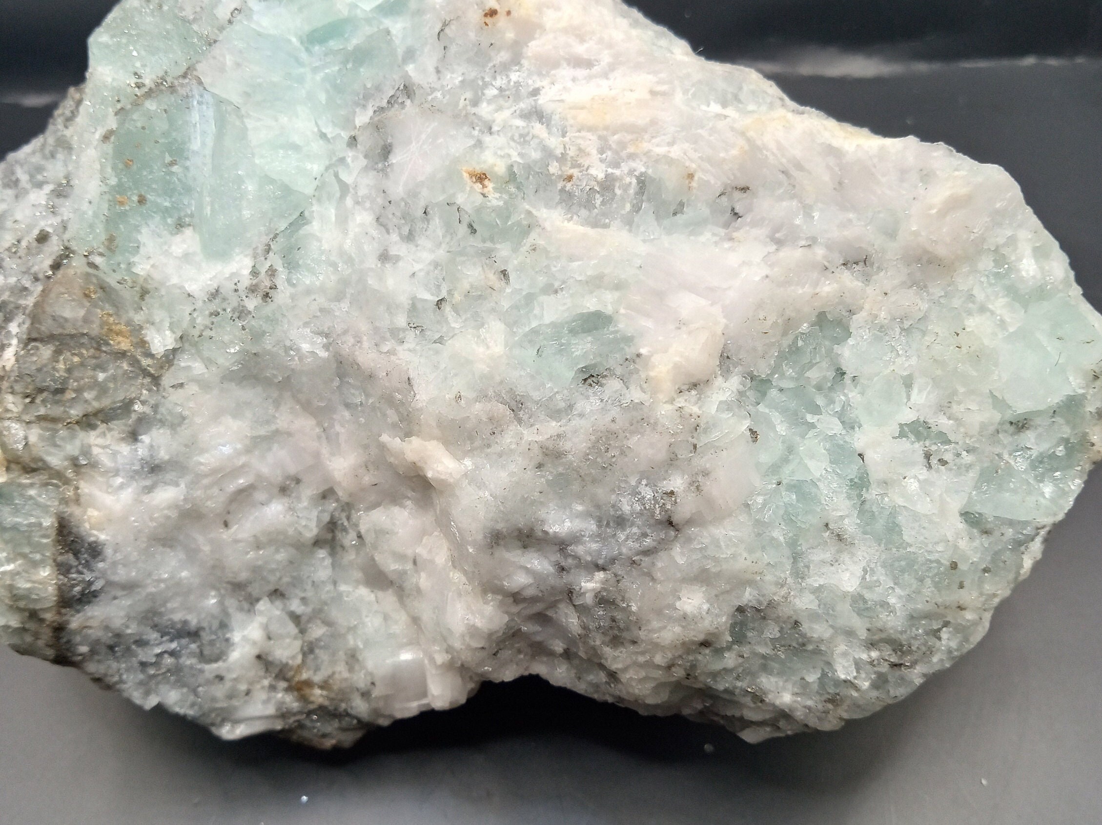 Green fluorite specimen coated in druzy quartz aka “sugar coated”