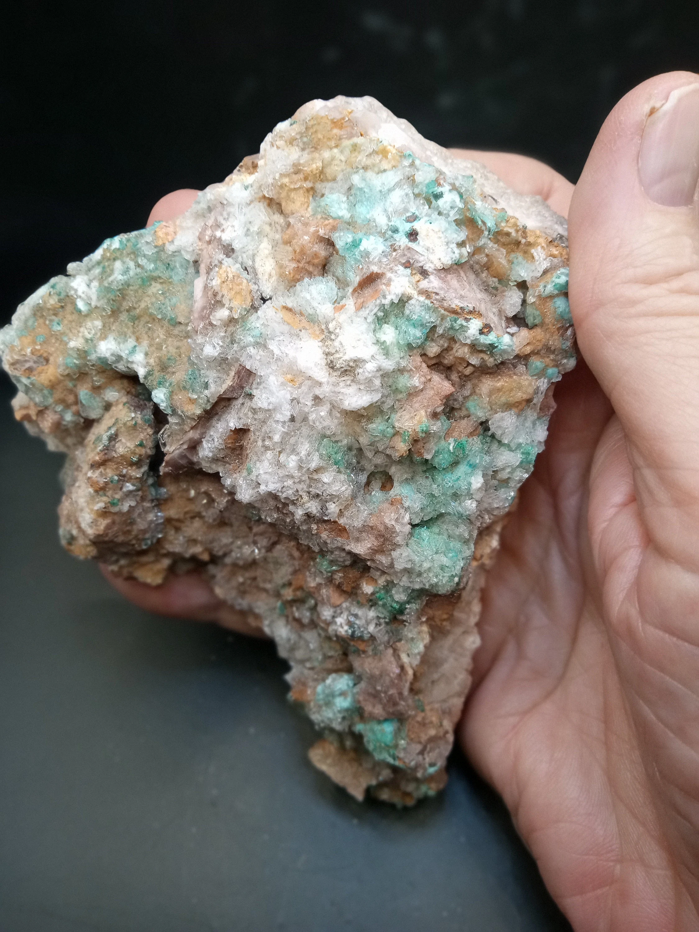 Fine Selenite crystals with Dolomite on Rosasite Matrix Cluster